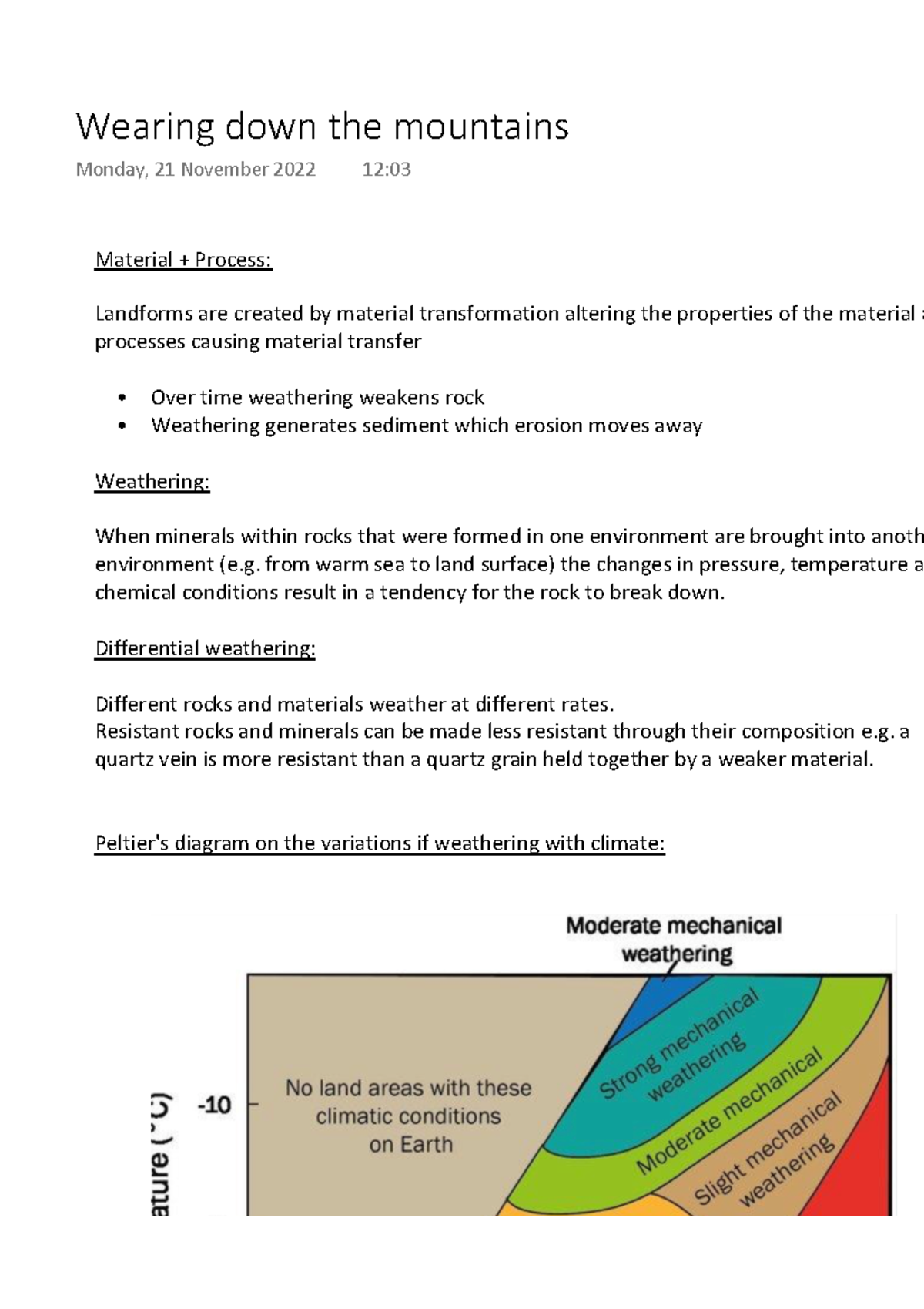 Wearing down the mountains Material + Process Landforms are created