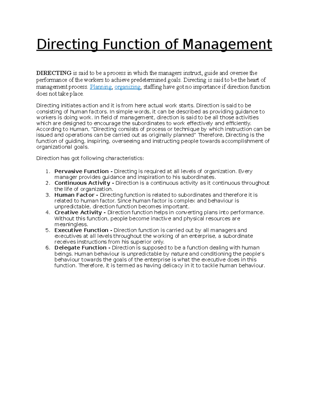 Directing Function of Management - Directing Function of Management ...