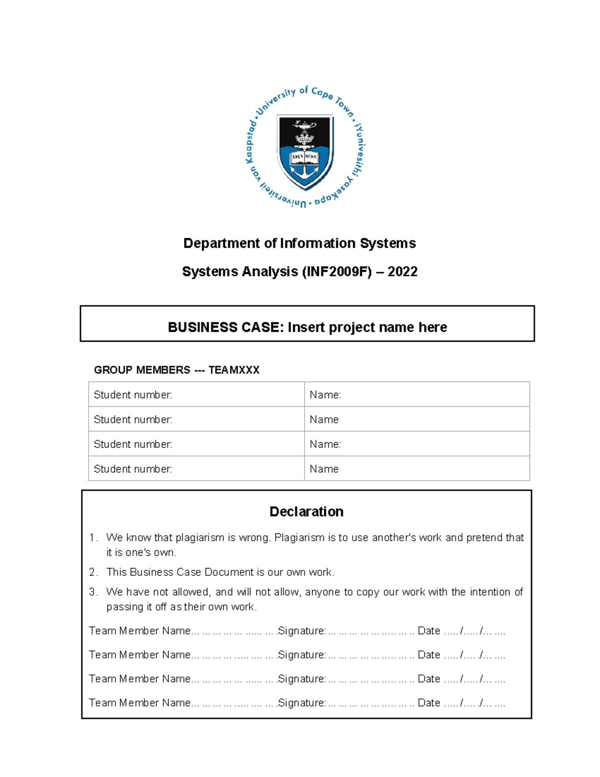 Business Case Template 2 - Department of Information Systems Systems ...