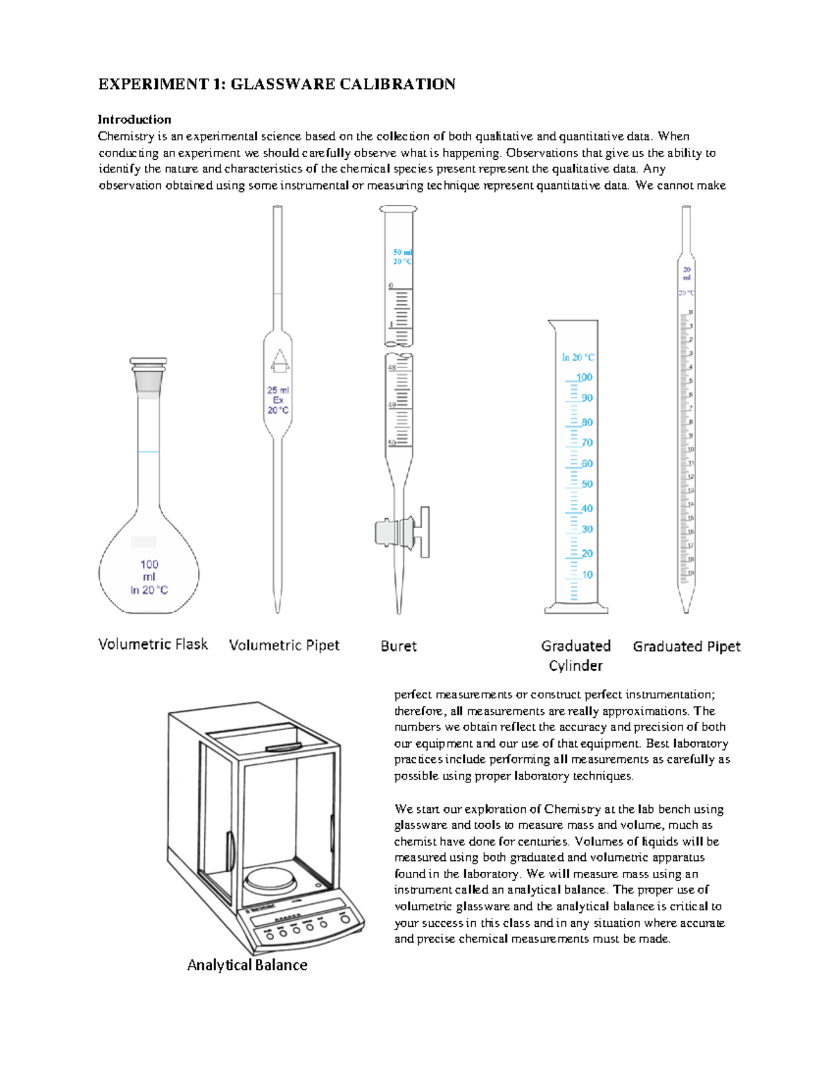 Experiment 3 - Calibration Of Glassware - EXPERIMENT 1: GLASSWARE ...