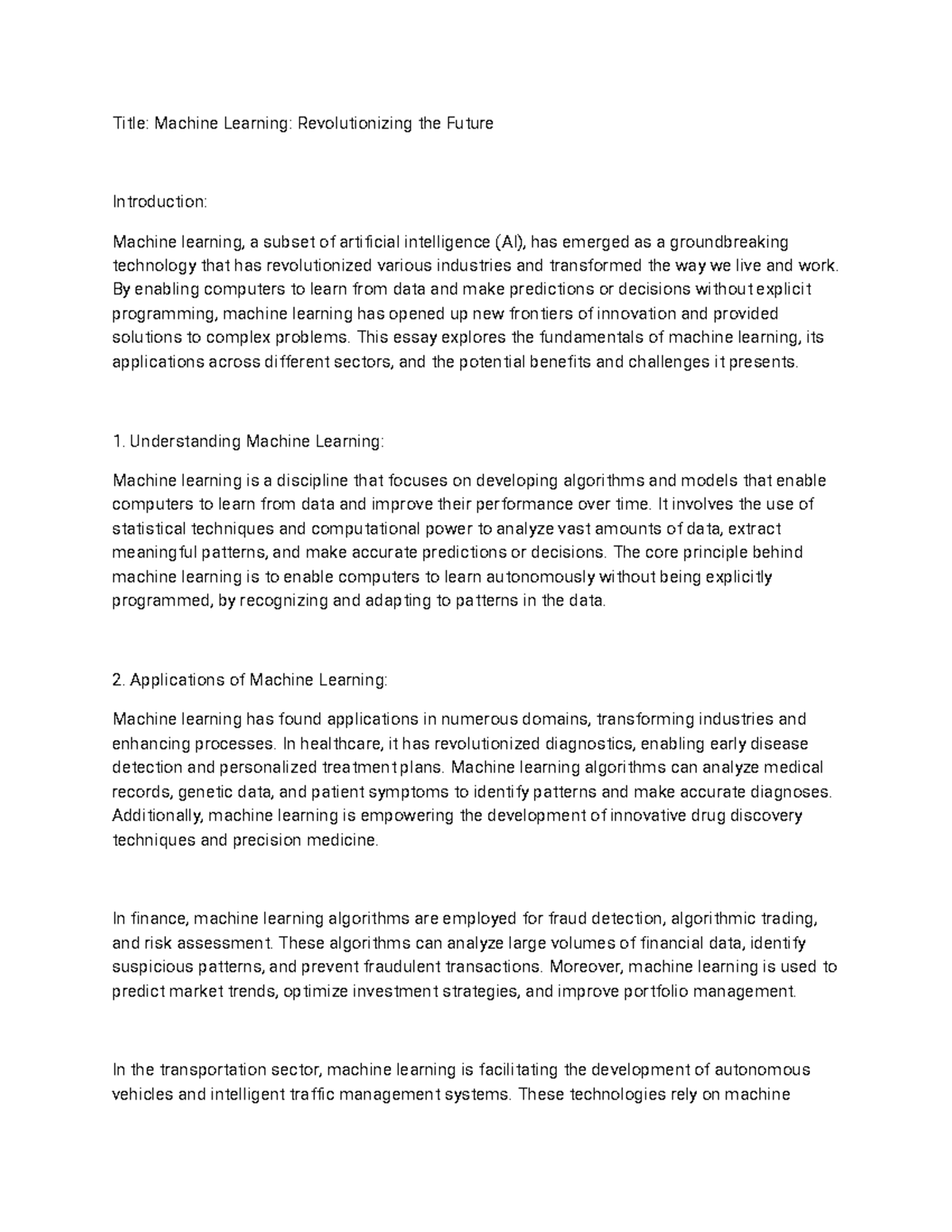 Machine learning Revolution - Title: Machine Learning: Revolutionizing ...