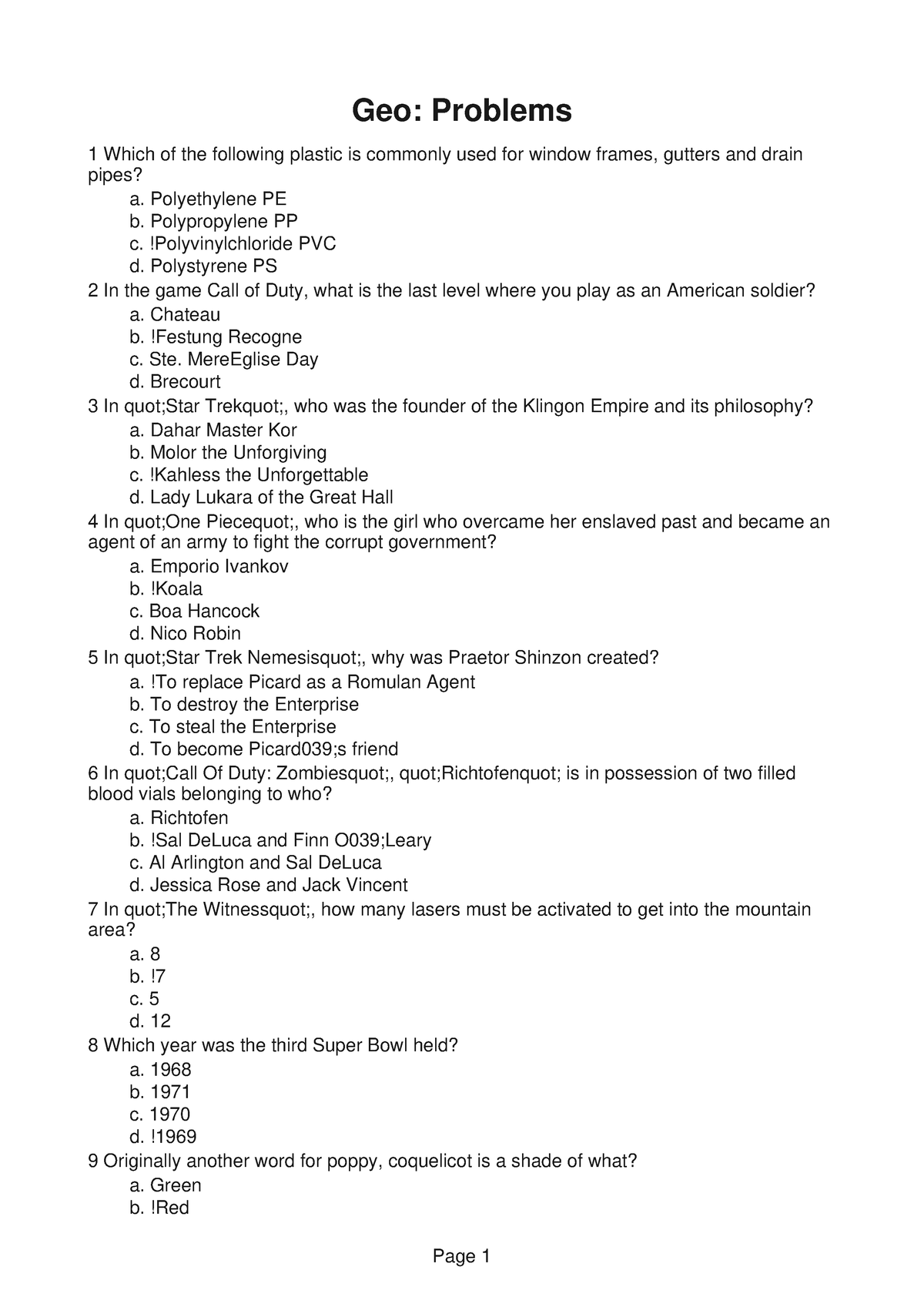 Geo Assignment 1 - Geo: Problems 1 Which Of The Following Plastic Is ...