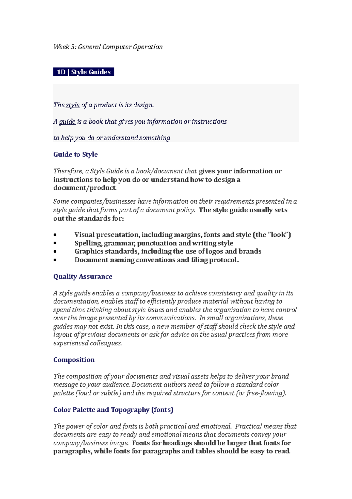 Week 3 - A short summary of the lecture notes for each week - Week 3 ...