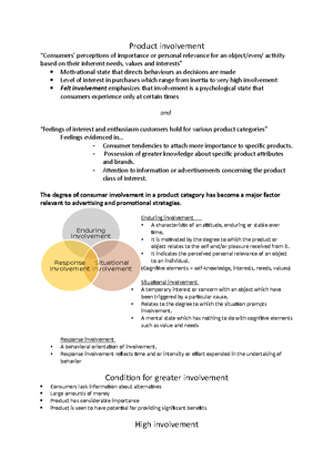 Consumer involvement - Enduring involvement; When people only buy ...