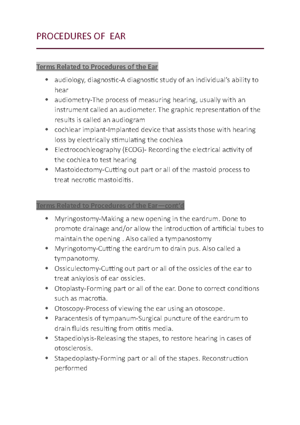 Procedures of ear ICD10CM PROCEDURES OF EAR Terms Related to