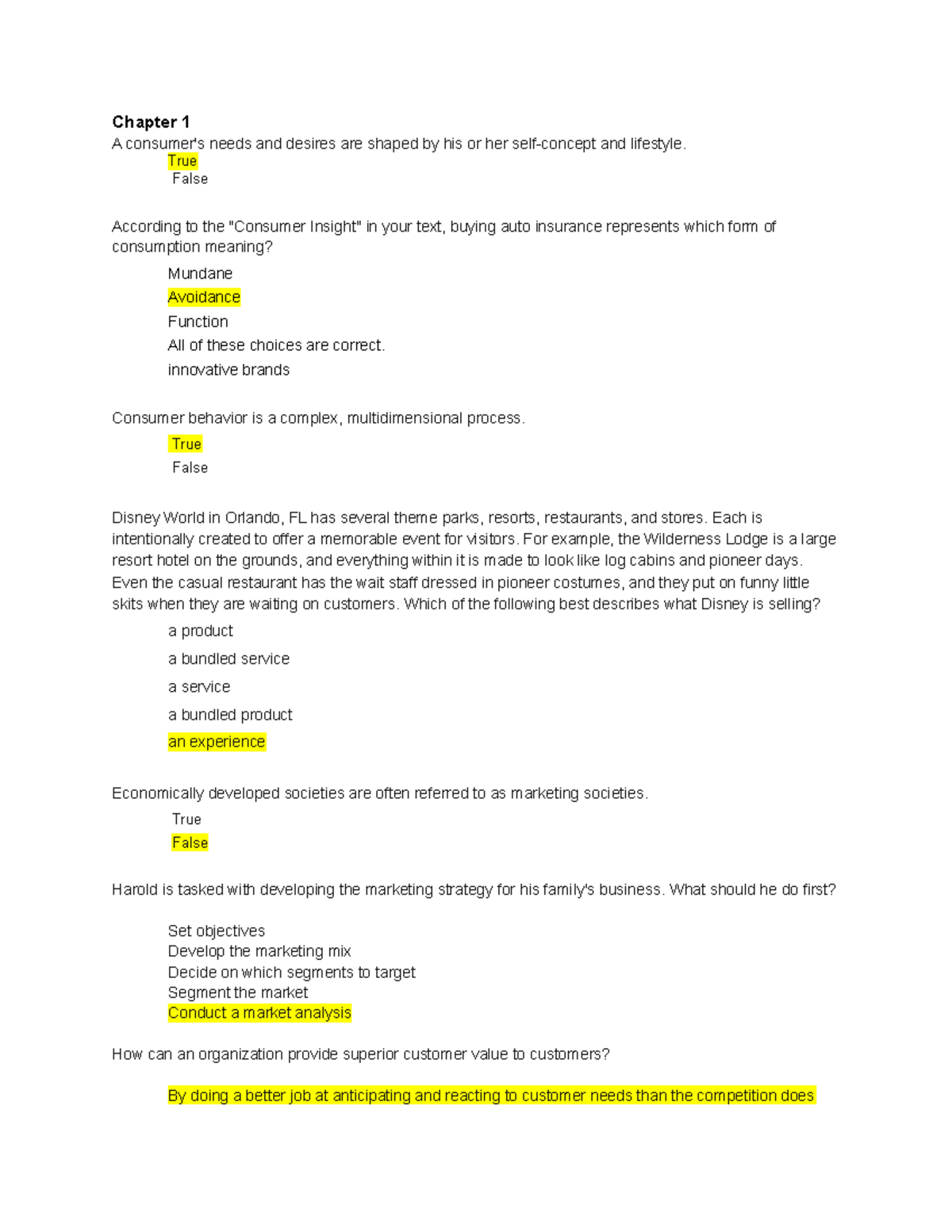 MGT 257 practice problems ans - Chapter 1 A consumer's needs and ...