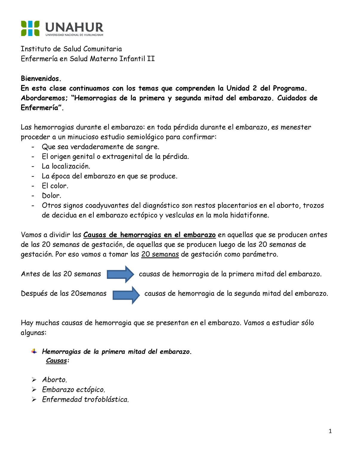 Sintesis semana 3 - Hemorragias de la primera y segunda mitad del embarazo.  Cuidados de Enfermería - Studocu