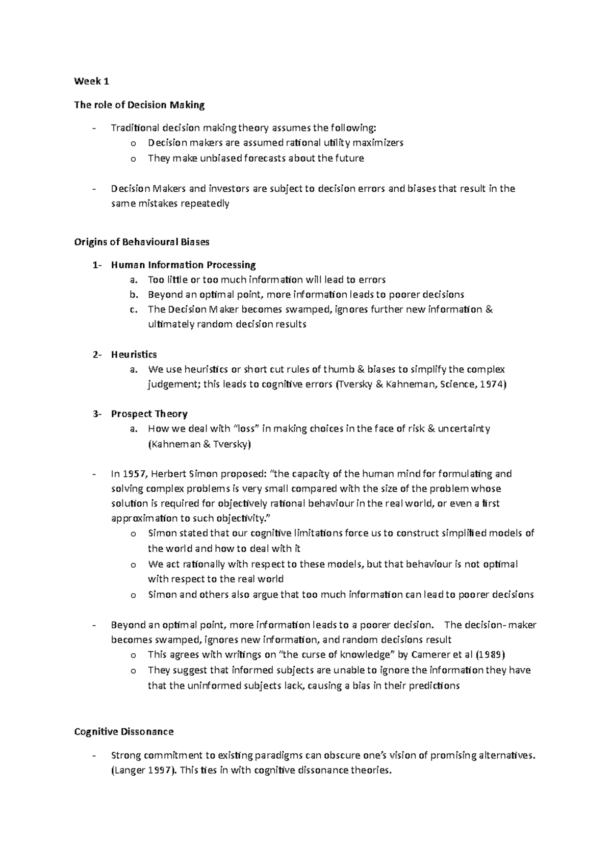 Decision Making - Summary - Week 1 The role of Decision Making ...