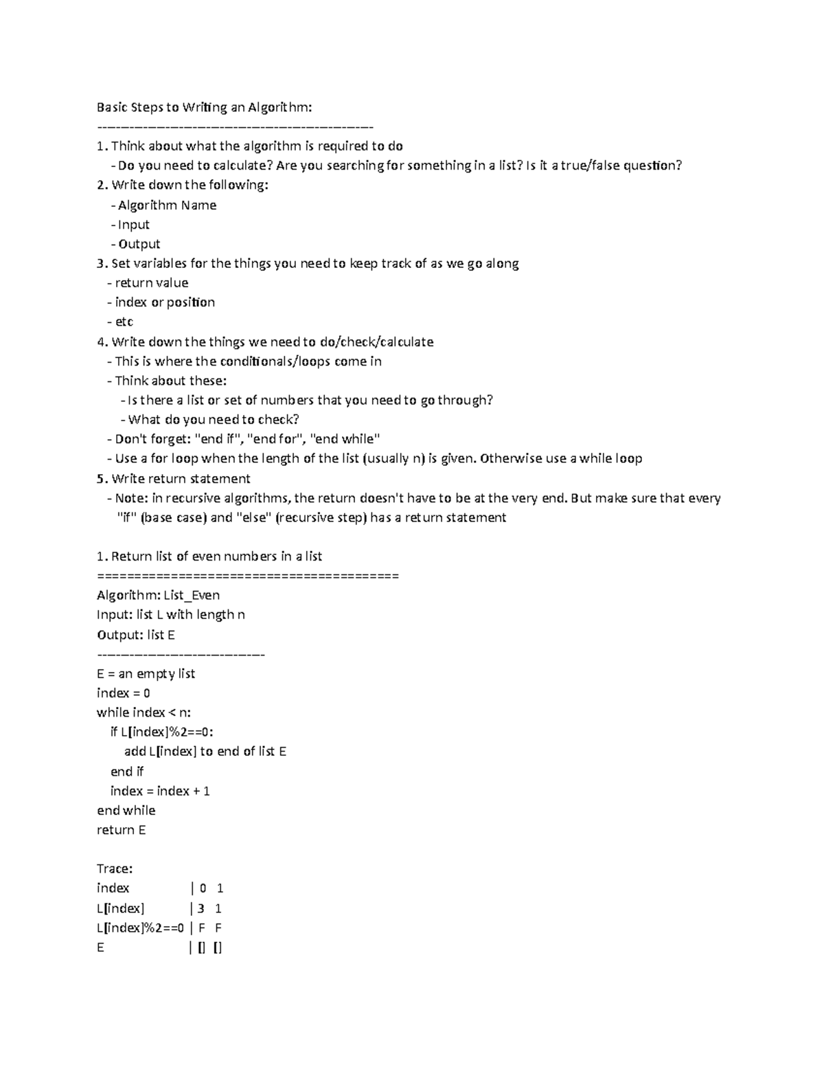 Exam 2 Review on Algorithms - Basic Steps to Writing an Algorithm ...