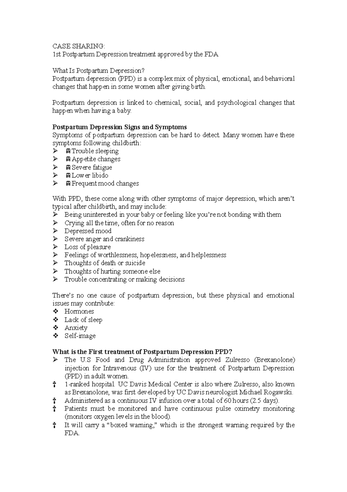 CASE Sharing PPD Zulresso Methalicop CASE SHARING 1st Postpartum