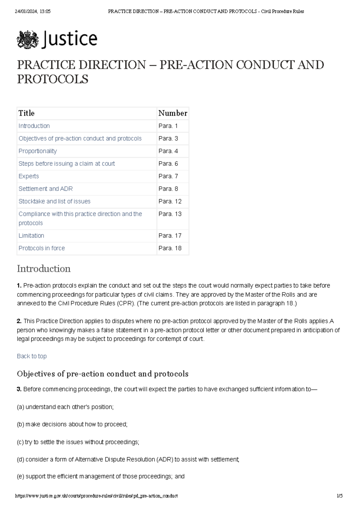 Practice Direction – PRE- Action Conduct AND Protocols - Civil ...