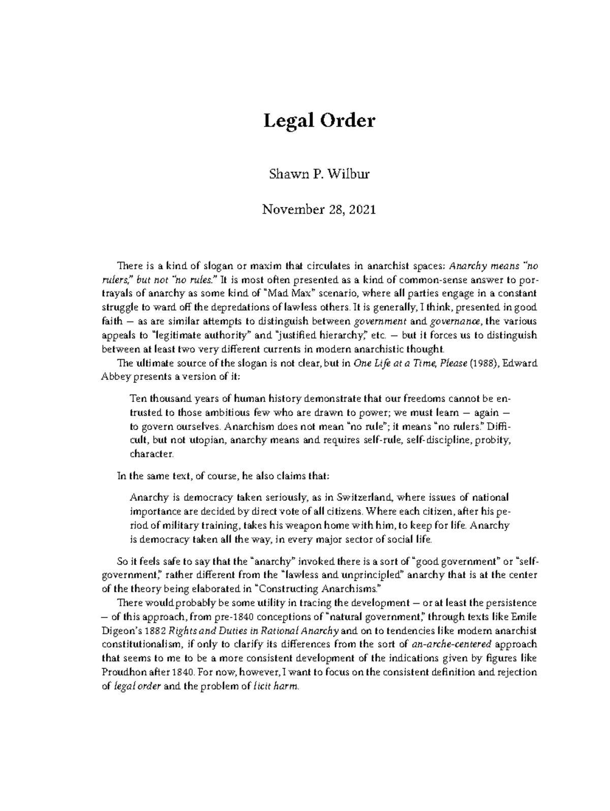 Shawn p wilbur legal order - Legal Order Shawn P. Wilbur November 28 ...