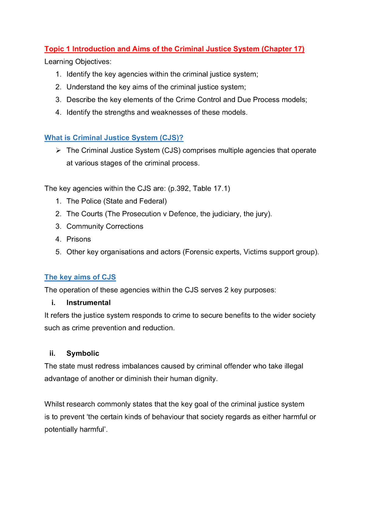 Summary Introducing Crime And Criminal Justice - Topic 1 Introduction ...