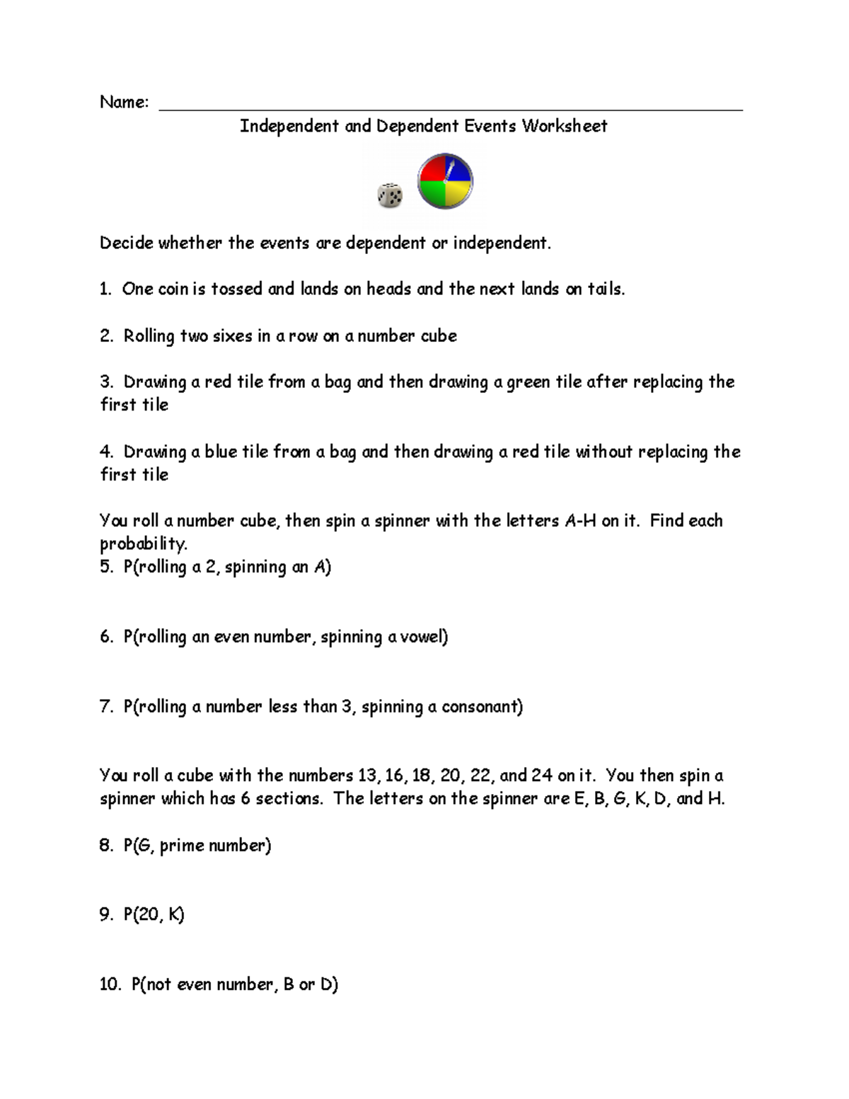 Independent And Dependent Events Worksheet With Answers Pdf