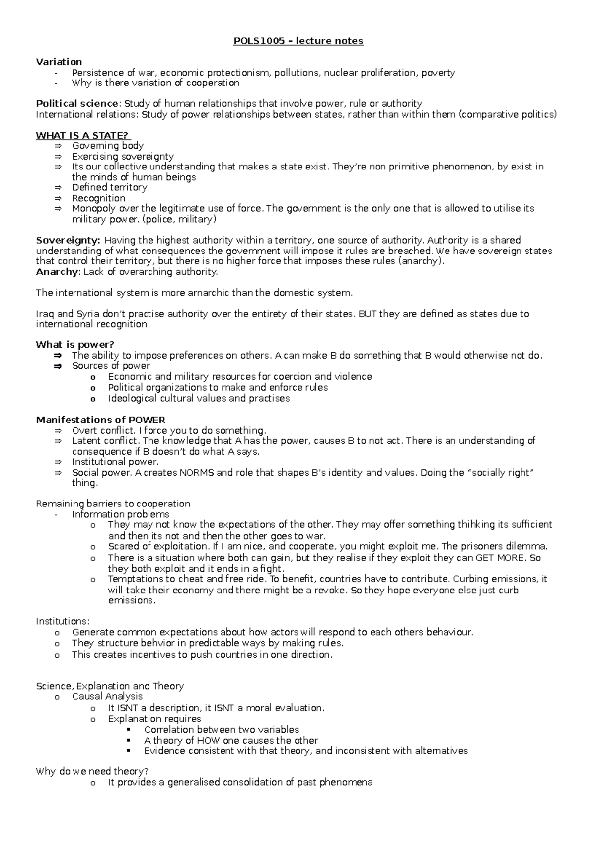 POLS1005 lecture notes - POLS1005 – lecture notes Variation ...