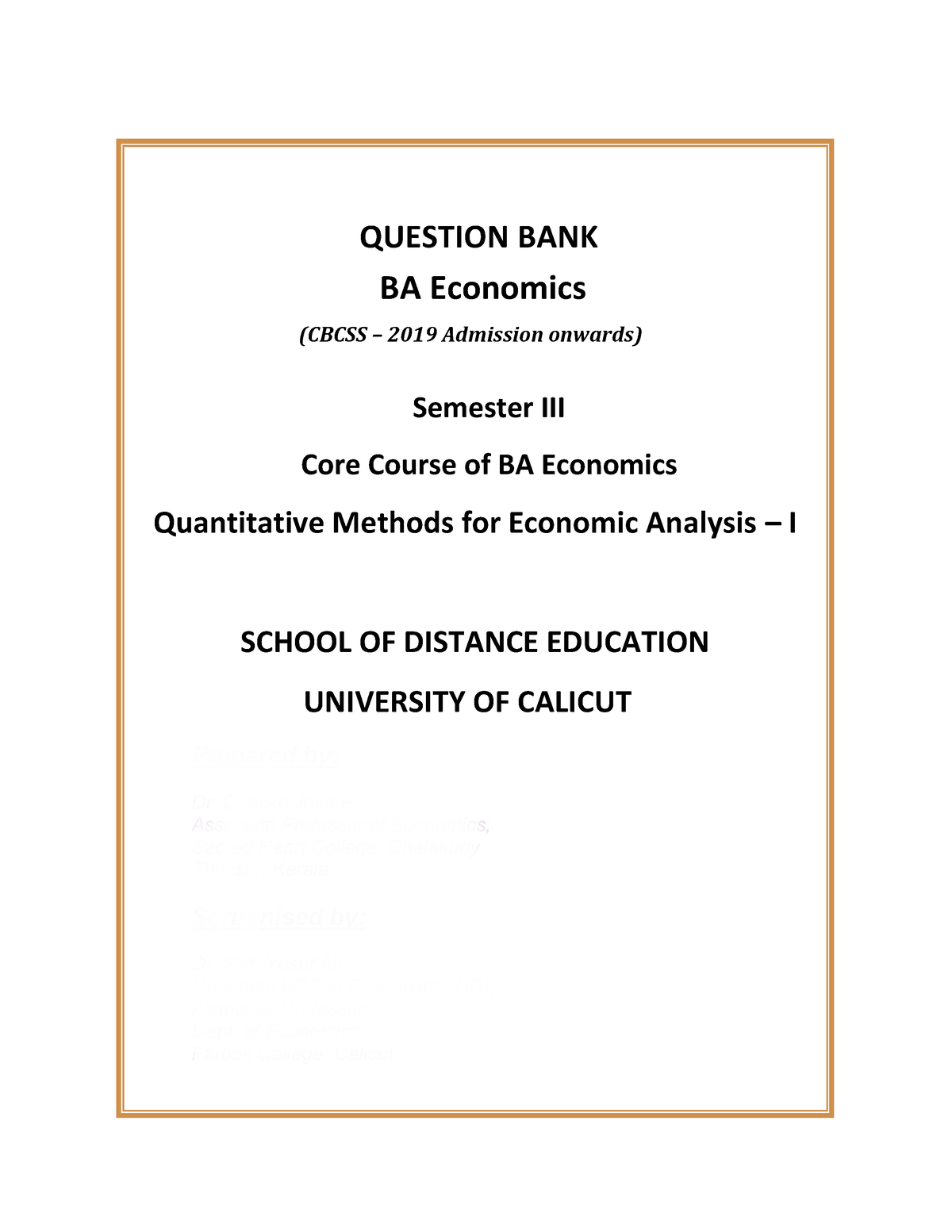 MCQ Quantitative Methods For Economic Analysis-1 - QUESTION BANK BA ...