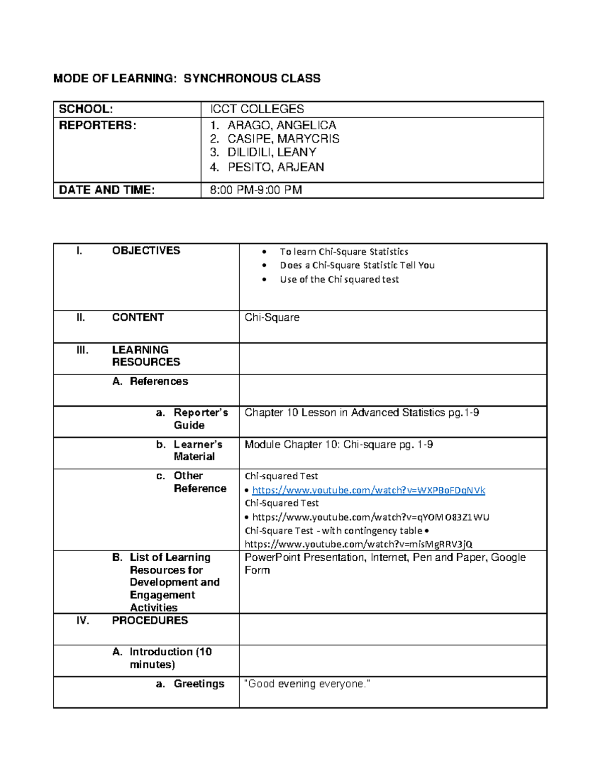 MA113- Chapter 10 LP - MODE OF LEARNING: SYNCHRONOUS CLASS I ...