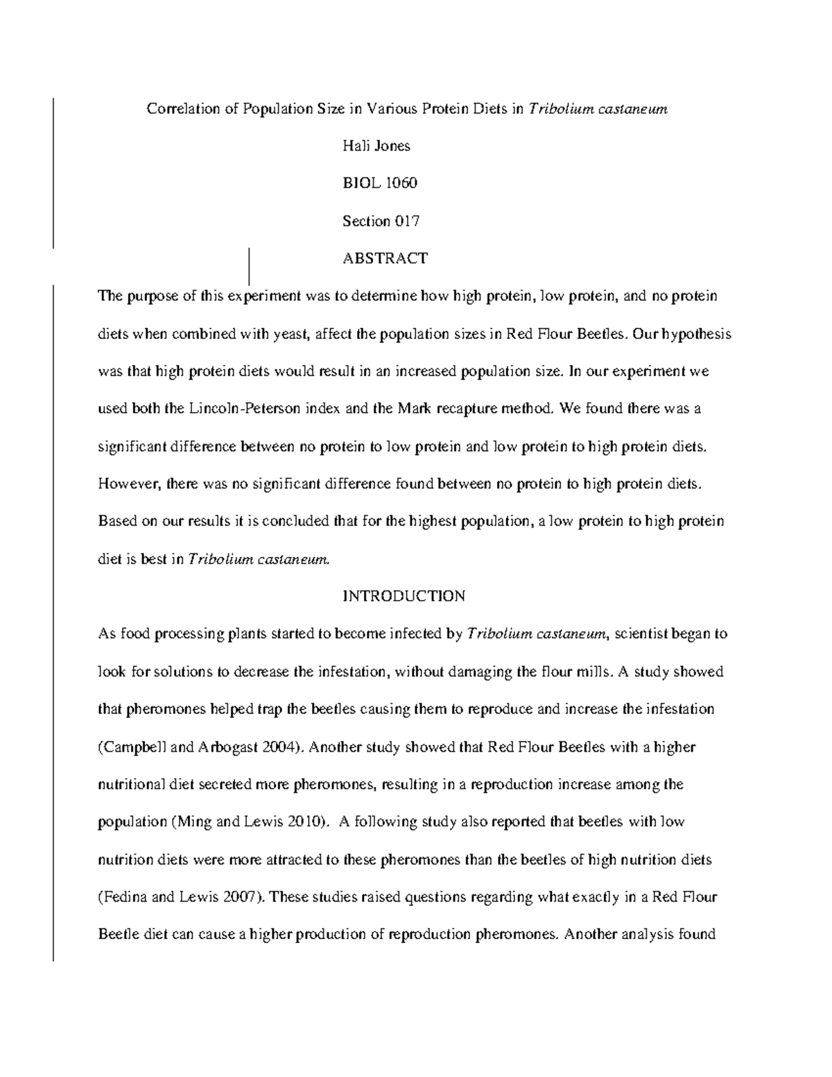 Bio Lab report 2 Example - Correlation of Population Size in Various ...