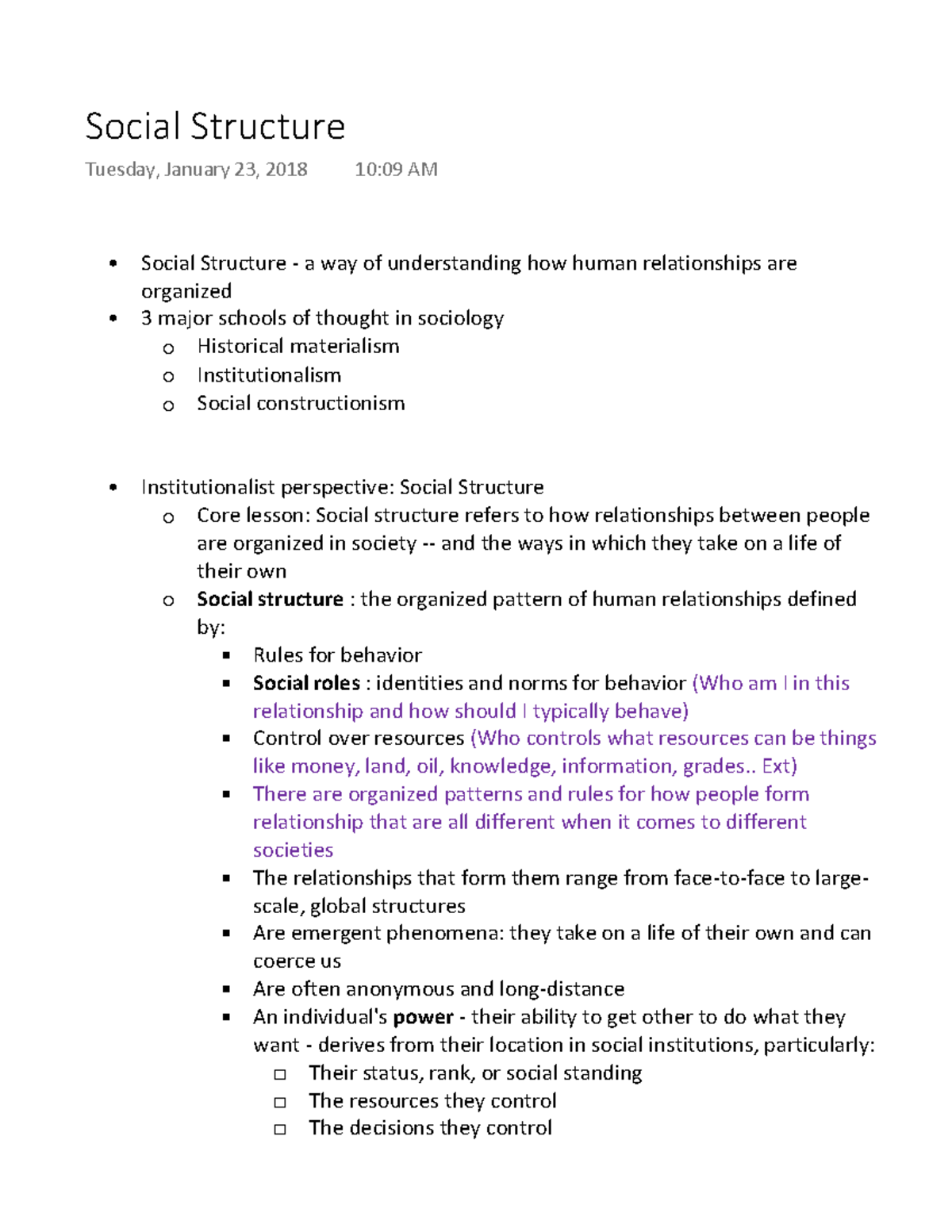 Social Structure - Lecture notes lecture 2 - Warning: TT: undefined ...