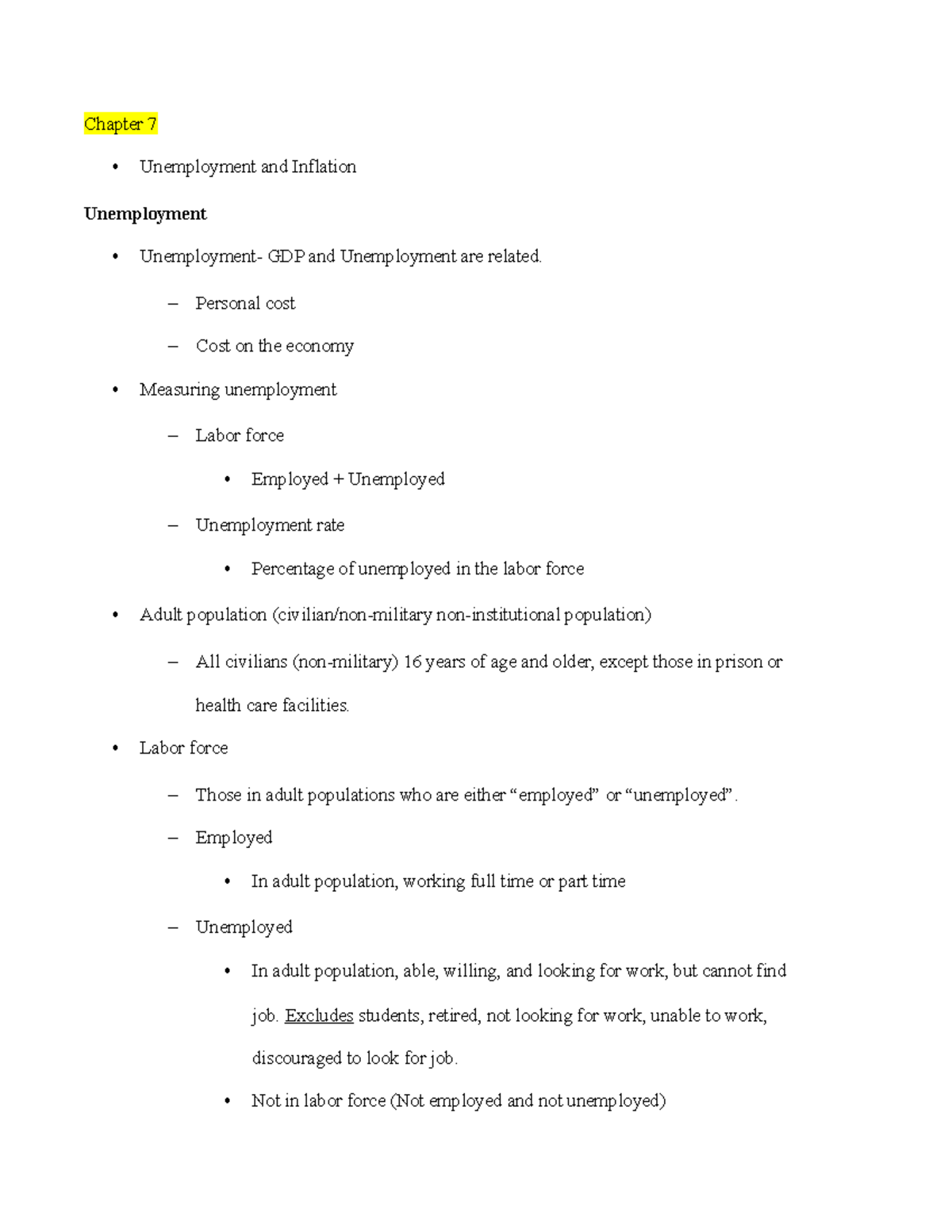 Macroeconomics Unemployment and Inflation - Chapter 7 • Unemployment ...