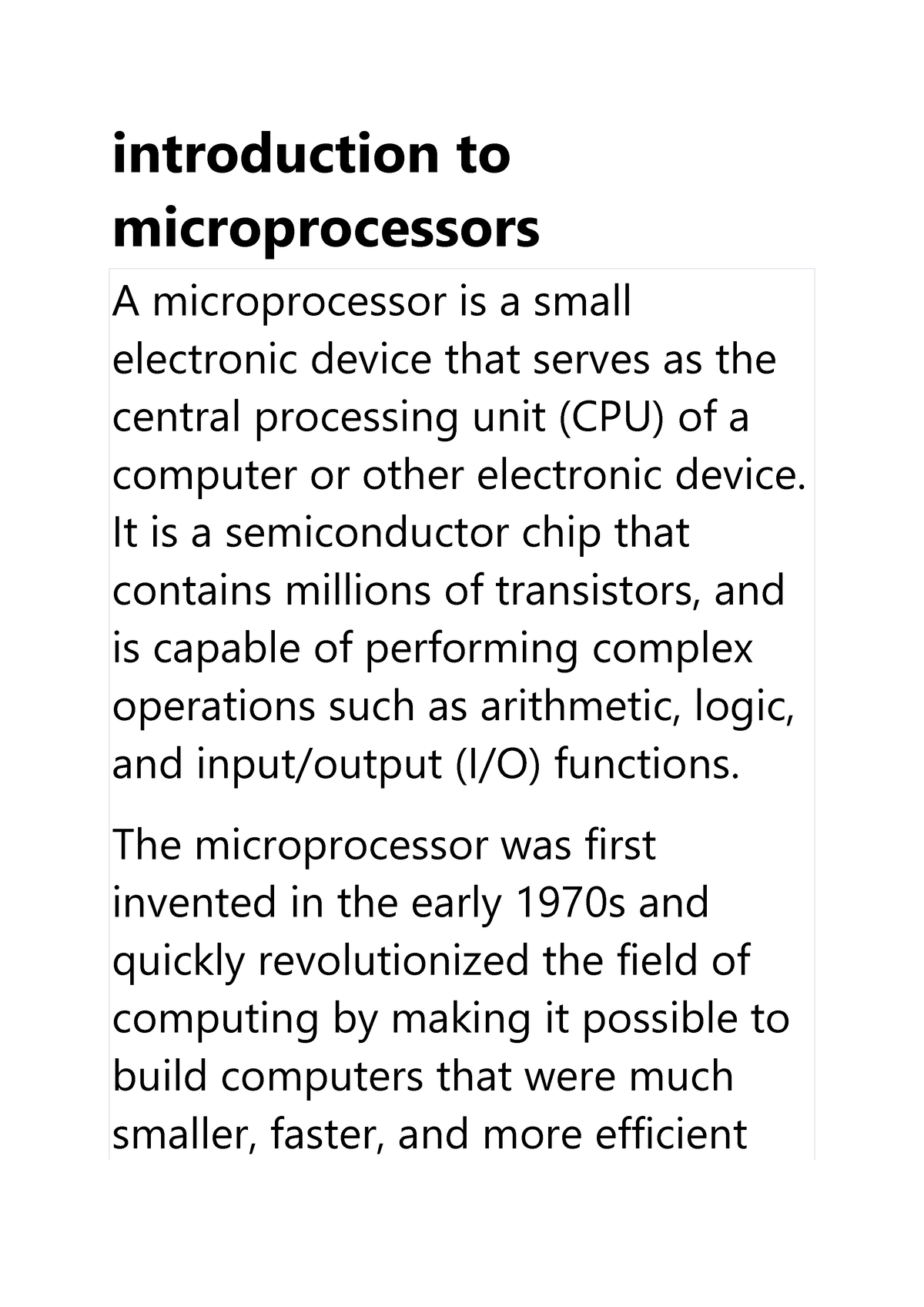 introduction of microprocessors essay