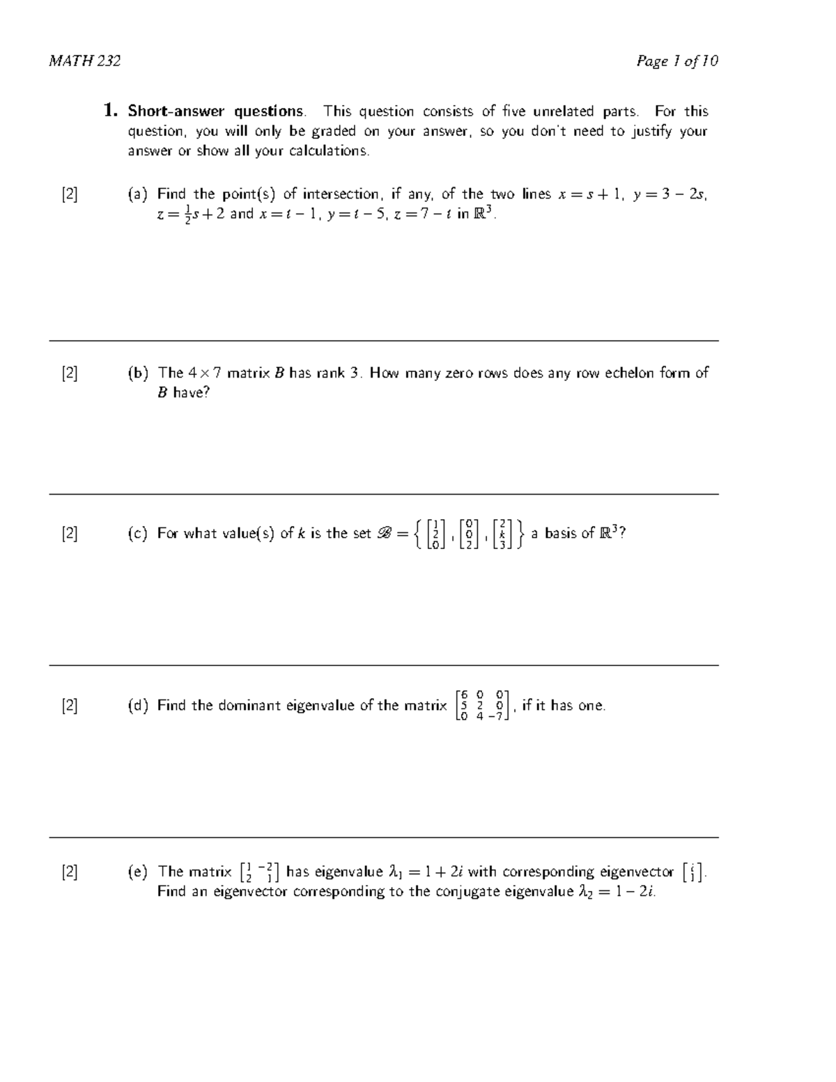 Practice Final Material - 1. Short-answer questions. This question ...
