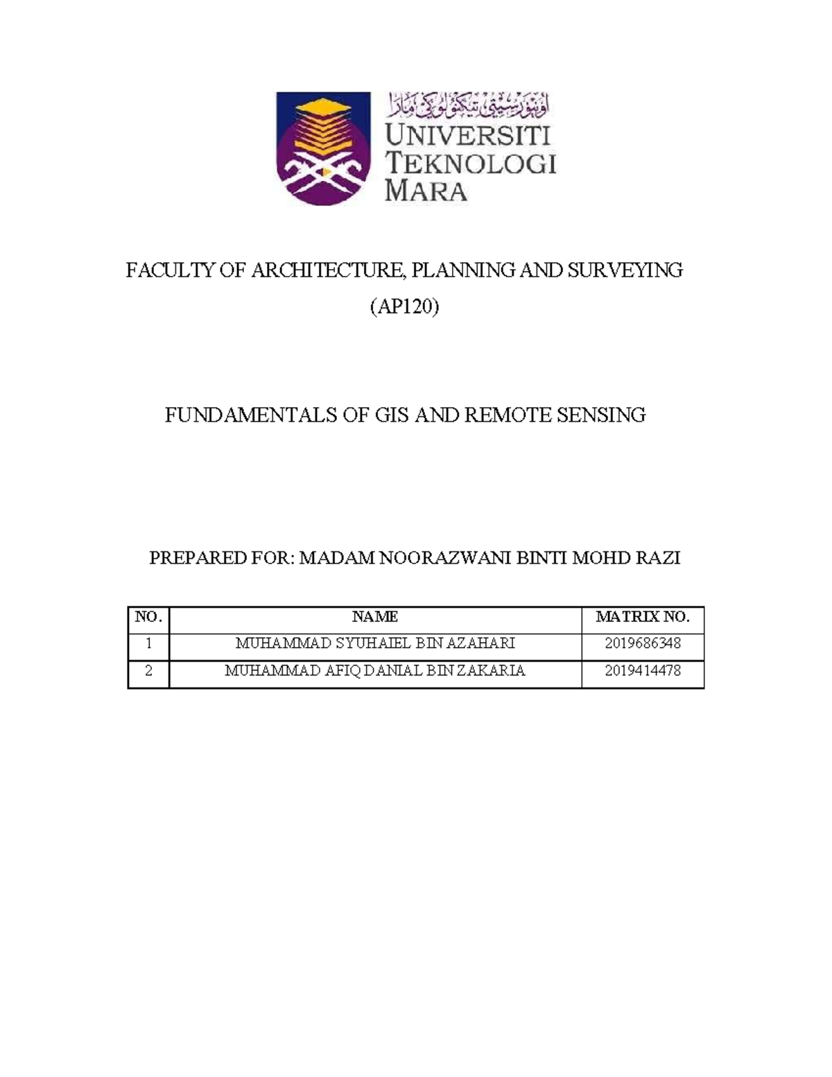 GLS 280 report gis - fundamentals of GIS and Remote Sensing - UiTM ...