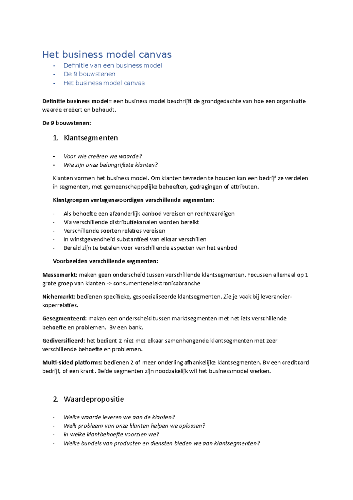 Business Model Generatie - Het Business Model Canvas - Definitie Van ...