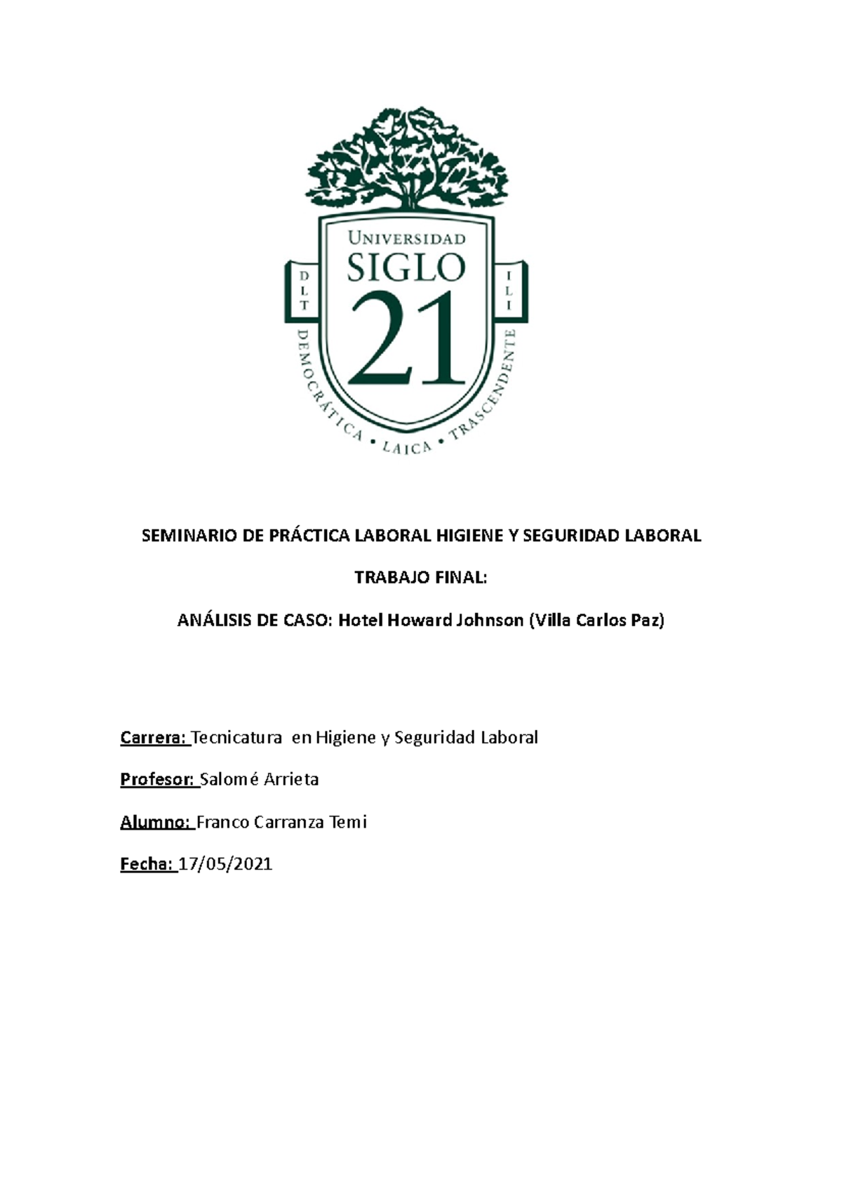 Seminario de Practica Profesional higiene y seguridad N°3 - SEMINARIO ...