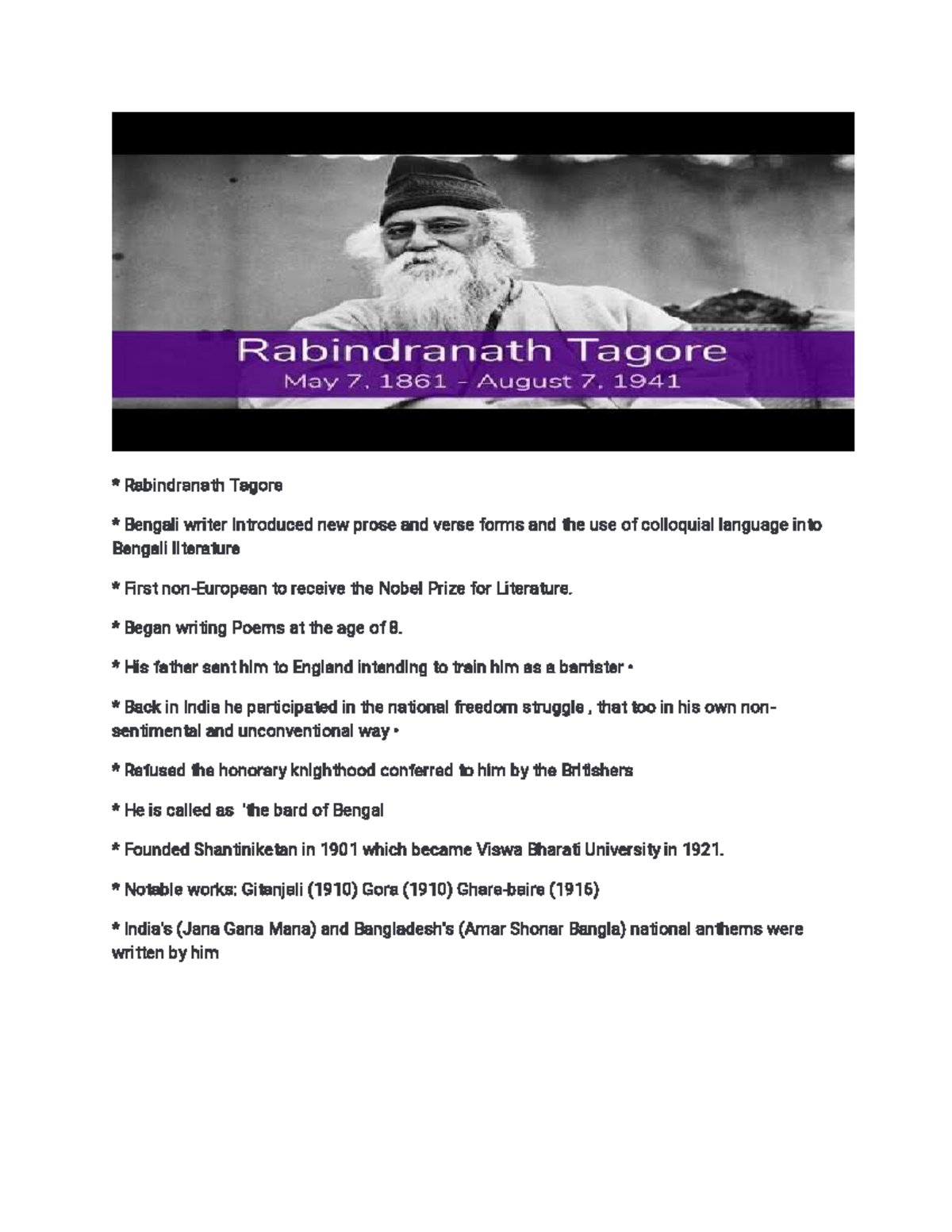 Freedom Notes Rabindranath Tagore Bengali writer Introduced new prose