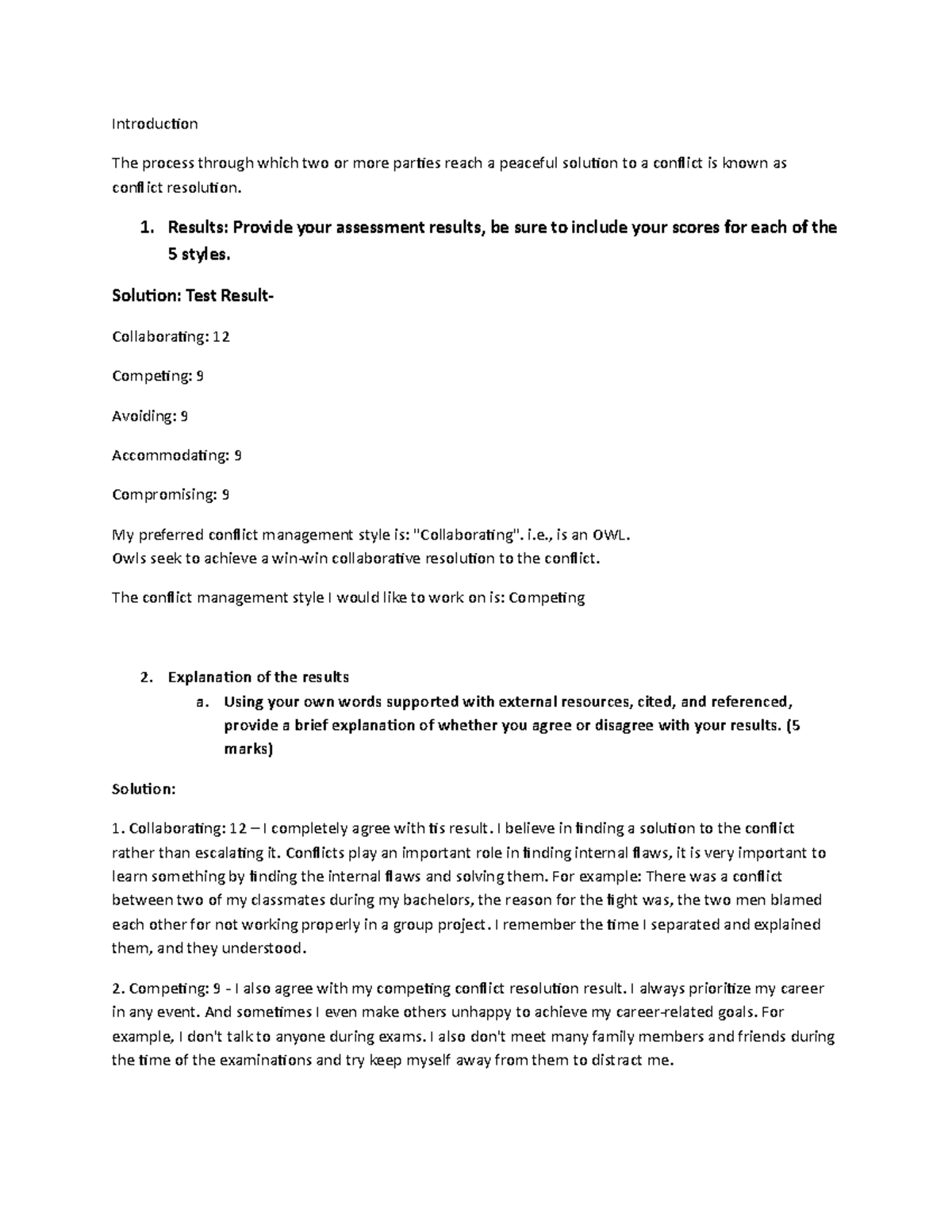 Conflict Style - Introduction The process through which two or more ...