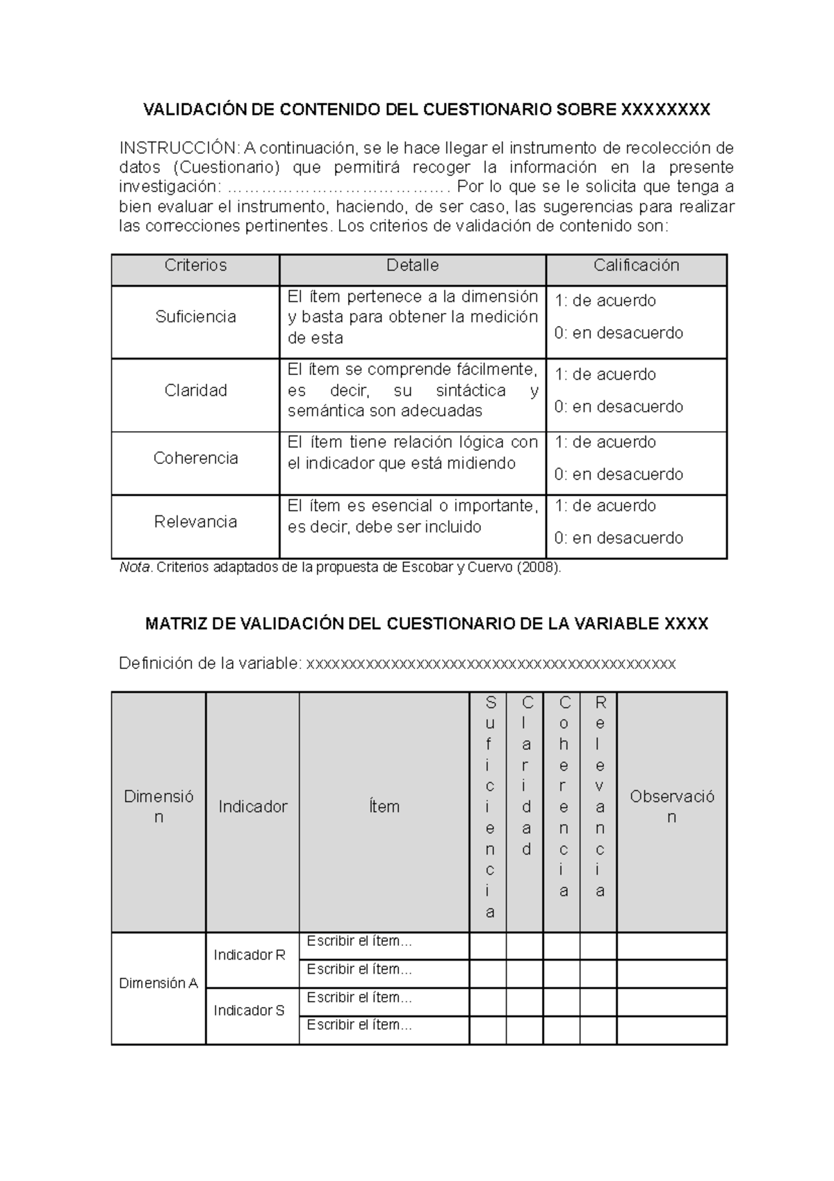 Formato - Validación De Cuestionario - VALIDACIÓN DE CONTENIDO DEL ...