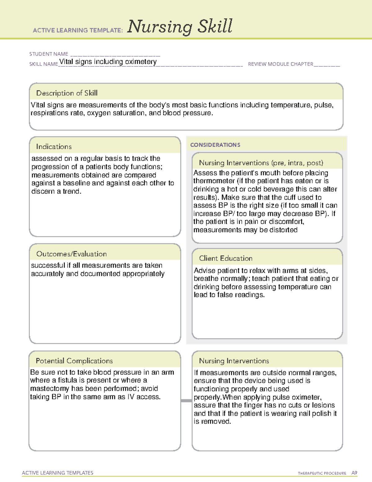 Vital Signs Ati Template ACTIVE LEARNING TEMPLATES THERAPEUTIC 