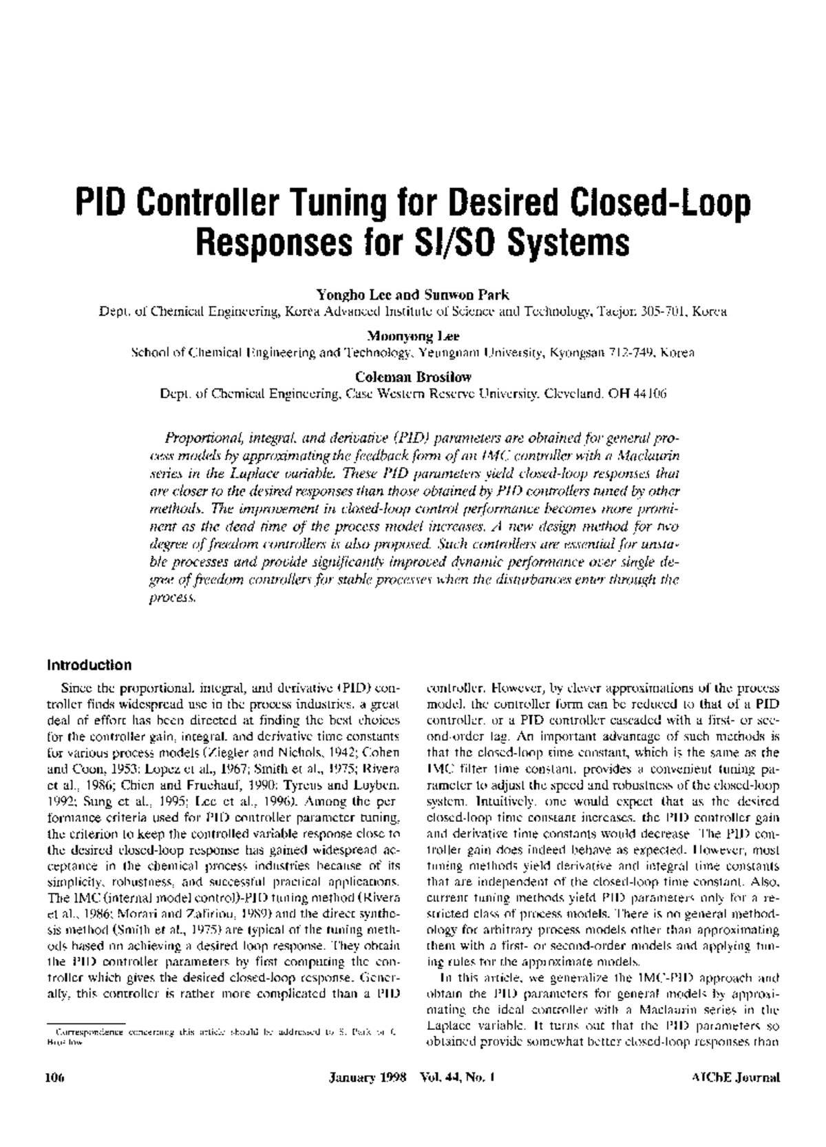 PID Controller Tuning for Desired Closed-Loop - PID Controller Tuning ...