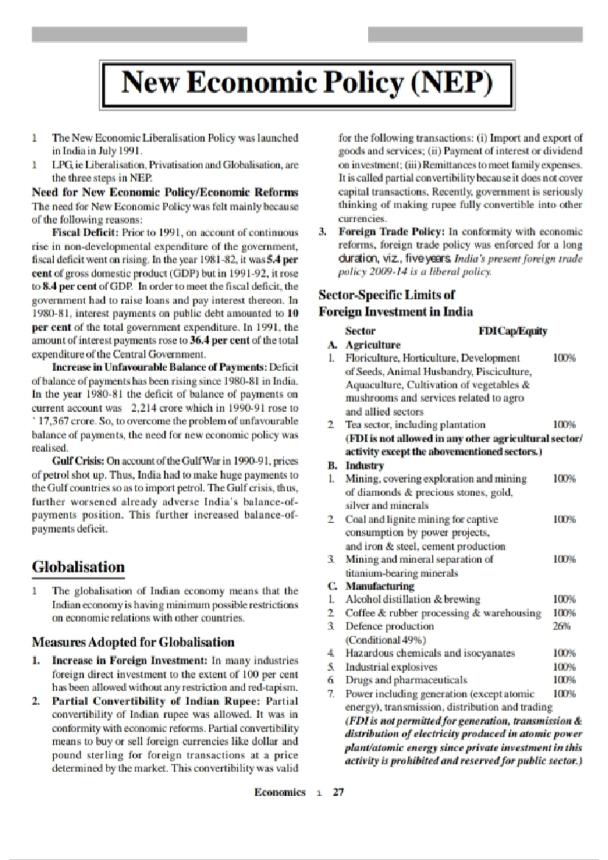 write a summary of the essay the new economic policy