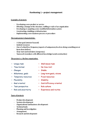 Project Management - Lecture notes - Project Management Examples of ...