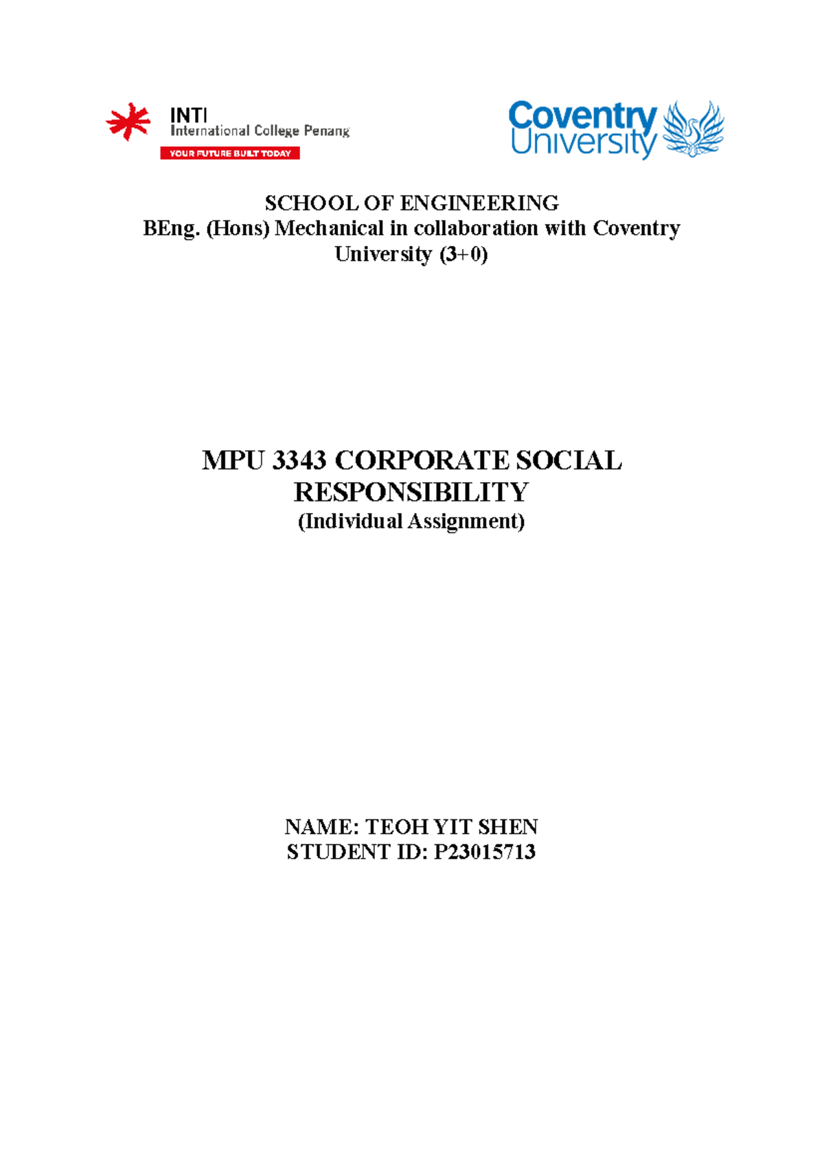 mpu 3343 corporate social responsibility individual assignment