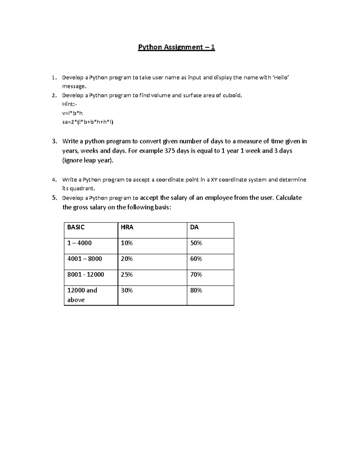 Python Assingment 1 - Python Assignment – 1 1. Develop a Python program ...