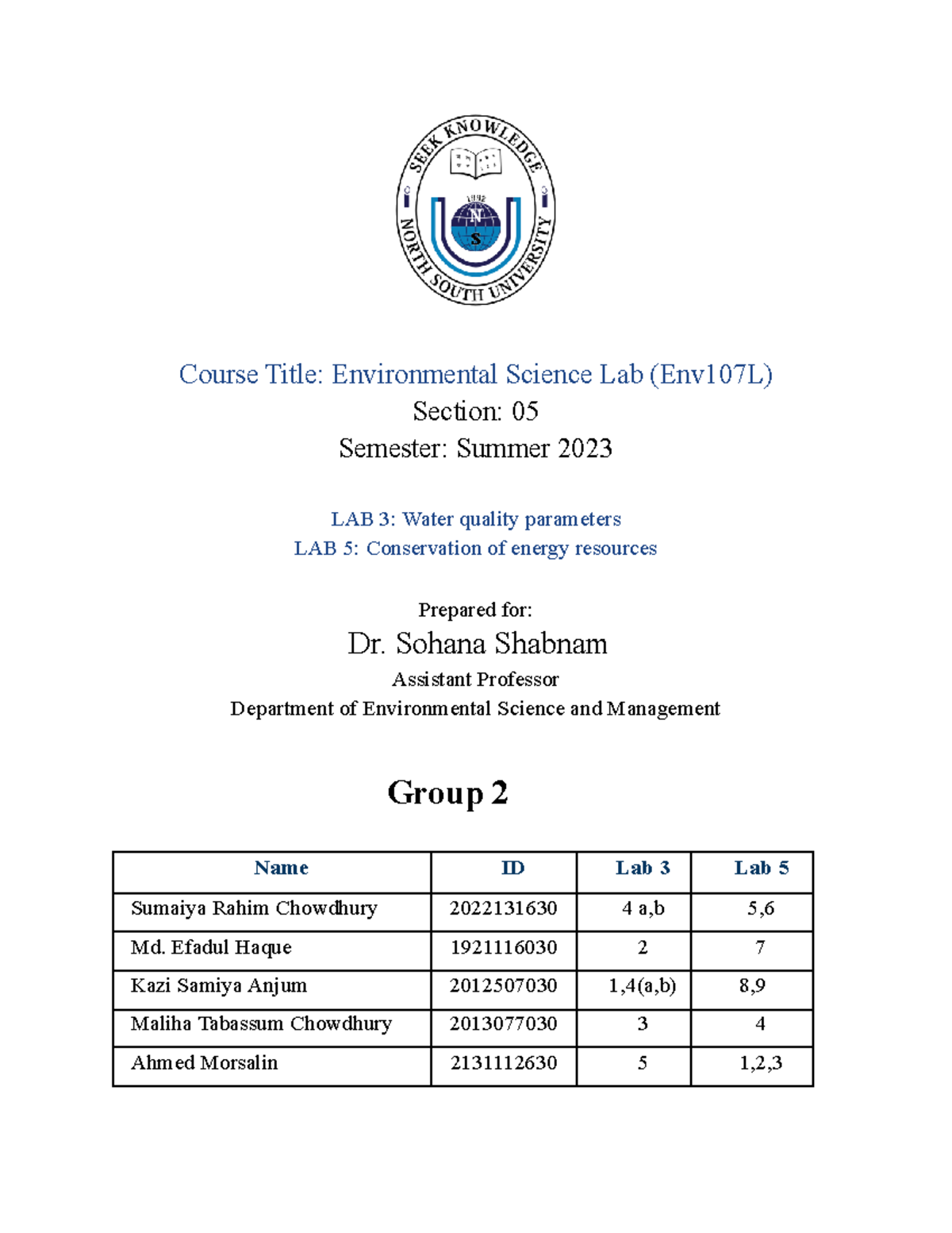 ENV107L - This Is Lab Report 3 - Course Title: Environmental Science ...