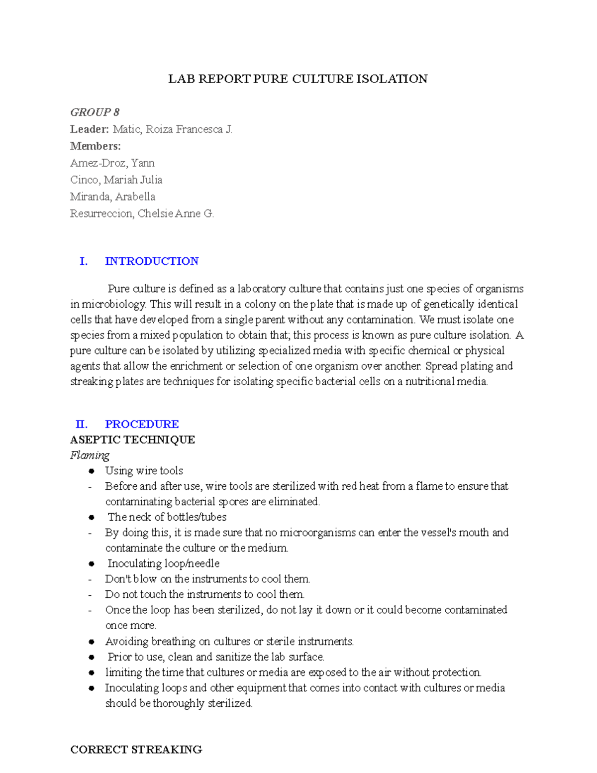 GRP8 BSN2F LAB Report PURE Culture Isolation LAB REPORT PURE CULTURE