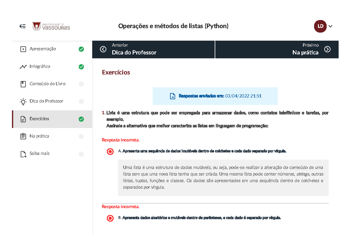 Operações e métodos de listas (Python) Exercício 1 - Exercícios ...