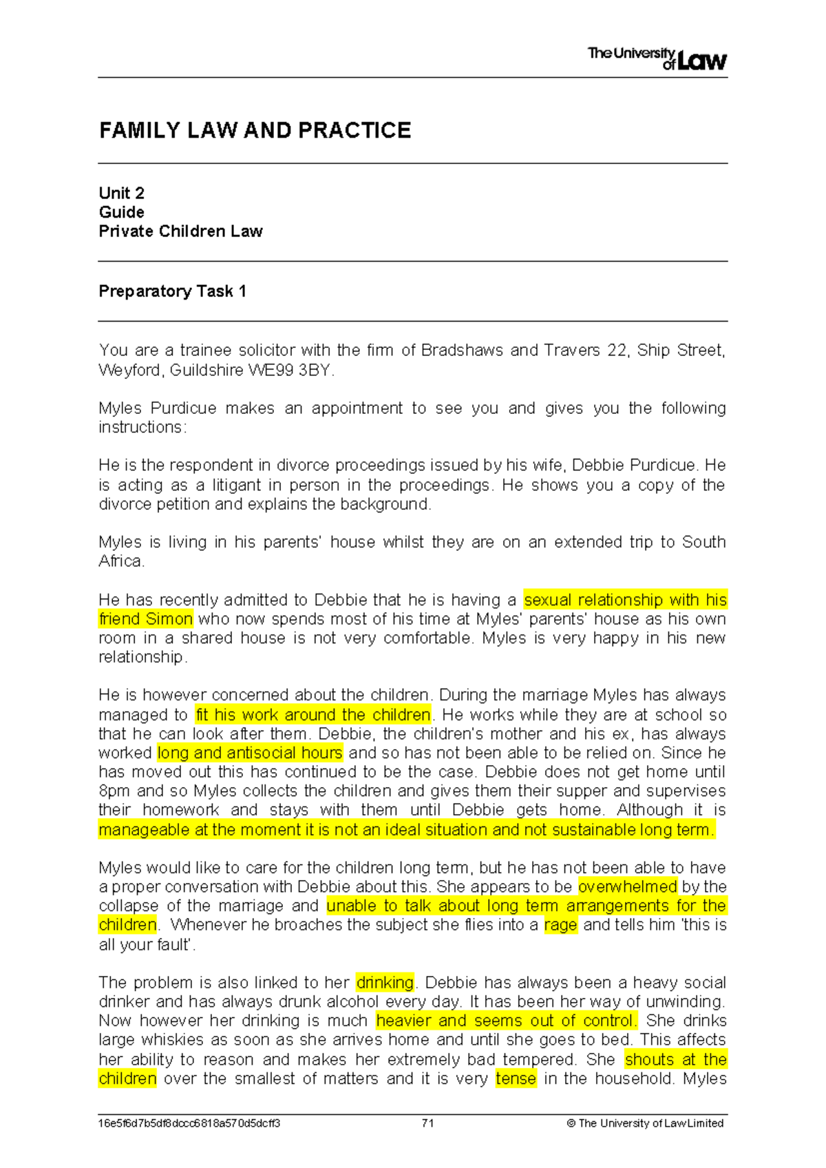 Workshop 2 - Private Children Law - FAMILY LAW AND PRACTICE Unit 2 ...