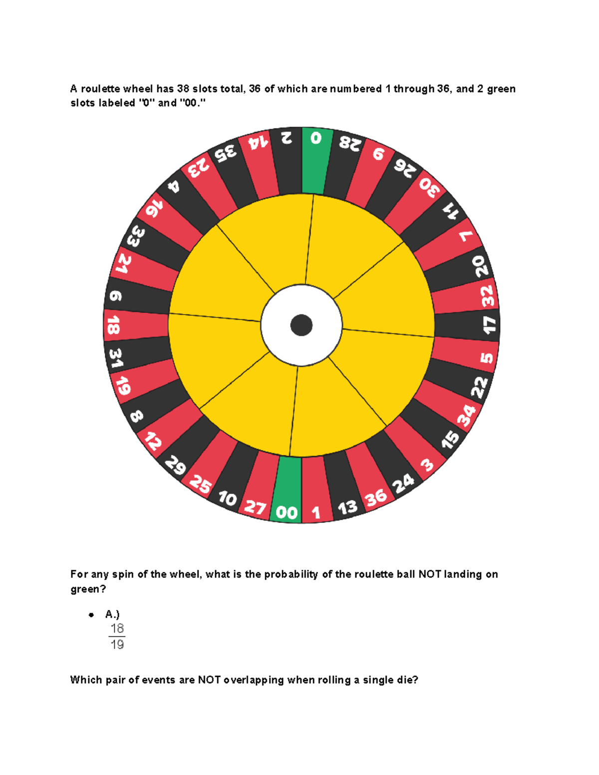 Sophia introduction to statistics unit 3 challenge 2 A roulette wheel