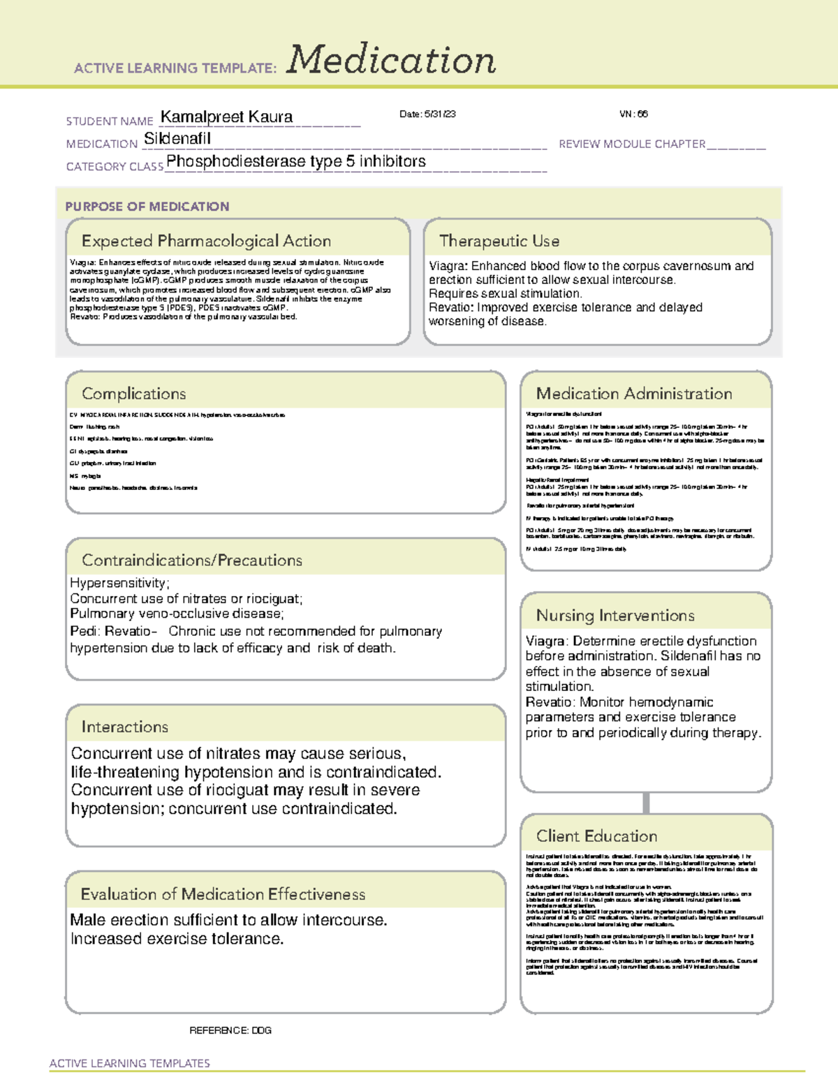 Sildenafil ATI Template. ACTIVE LEARNING TEMPLATES Medication