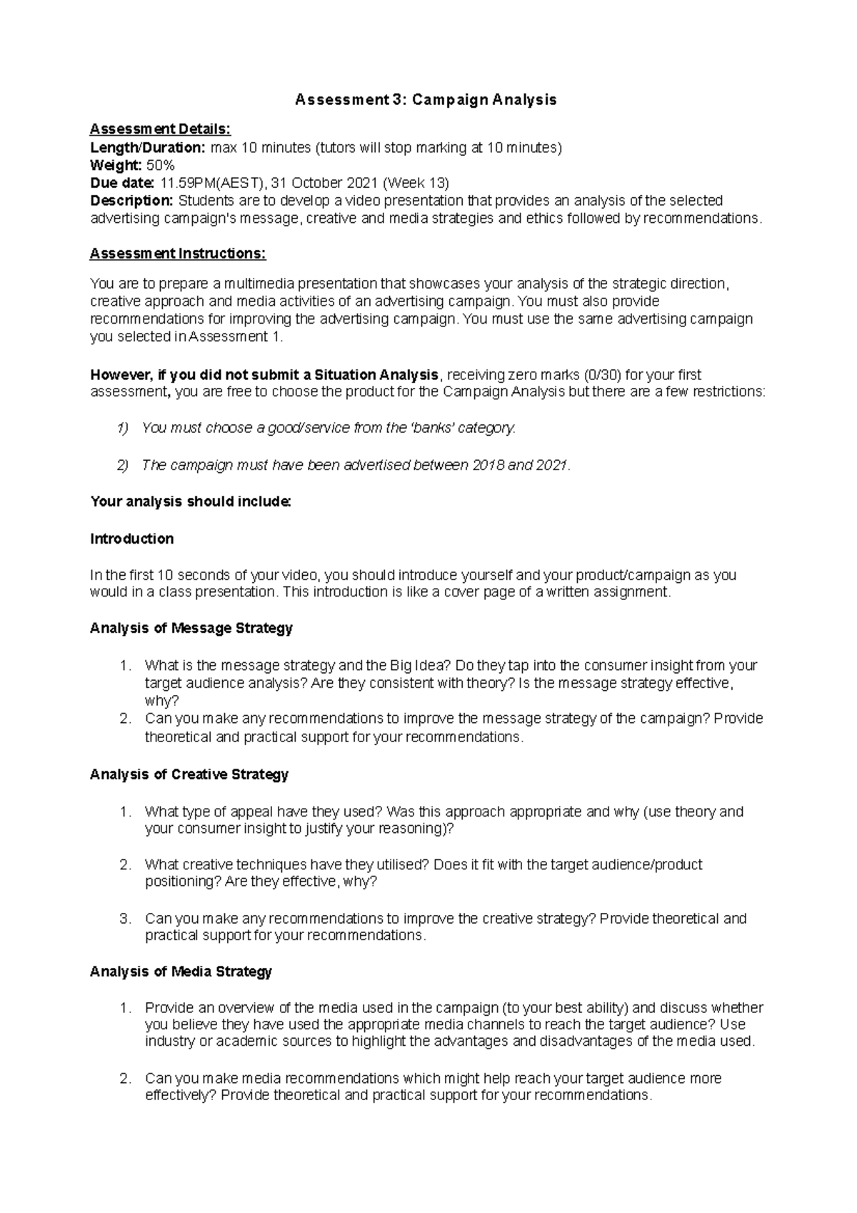CA instructions for assignments| Assessment 1 &2| - Assessment 3 ...