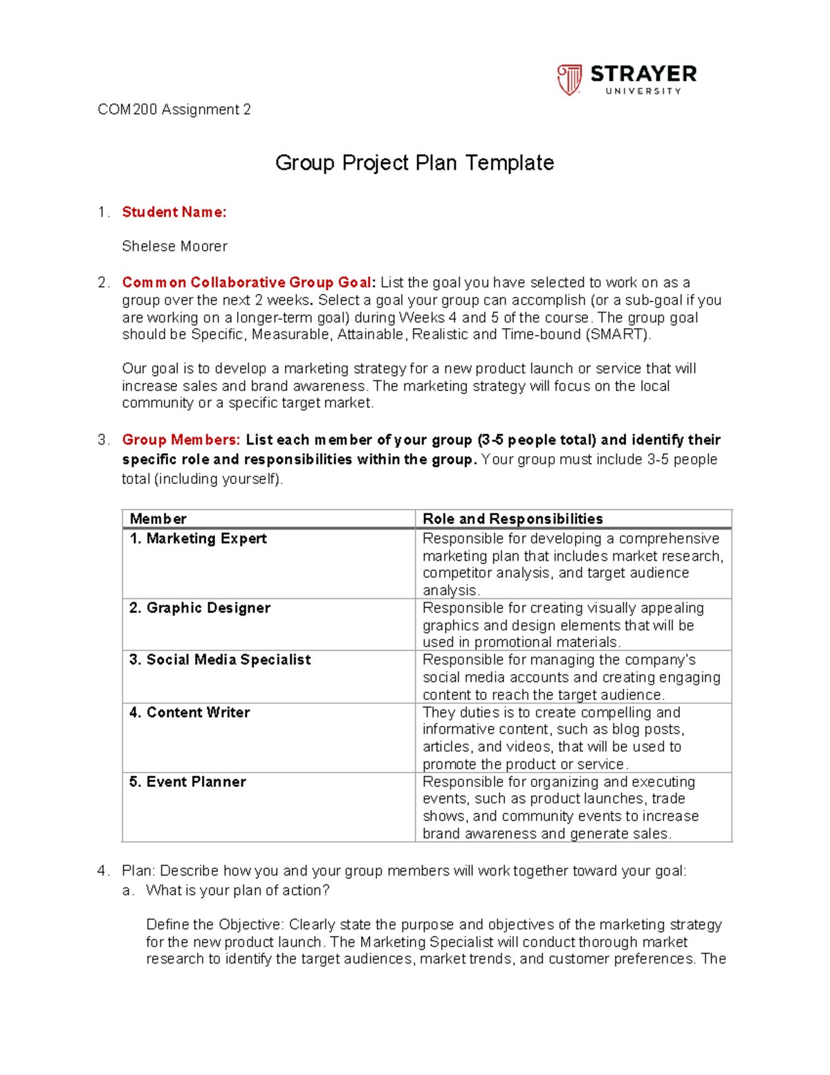 Cf Group Project Plan - COM200 Assignment 2 Group Project Plan Template ...