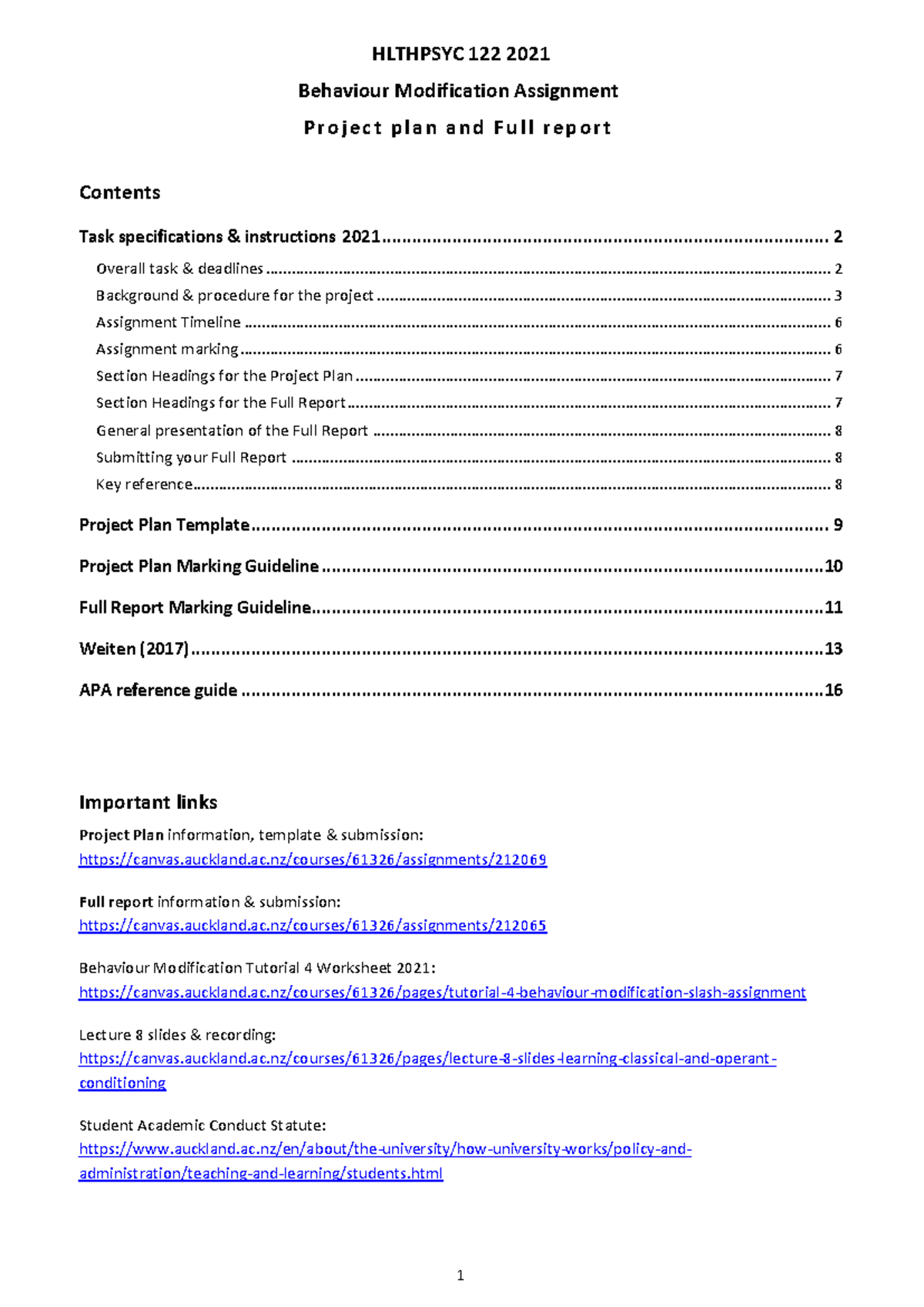 Behaviour Modification Assignment Student Information 2021 Outline ...