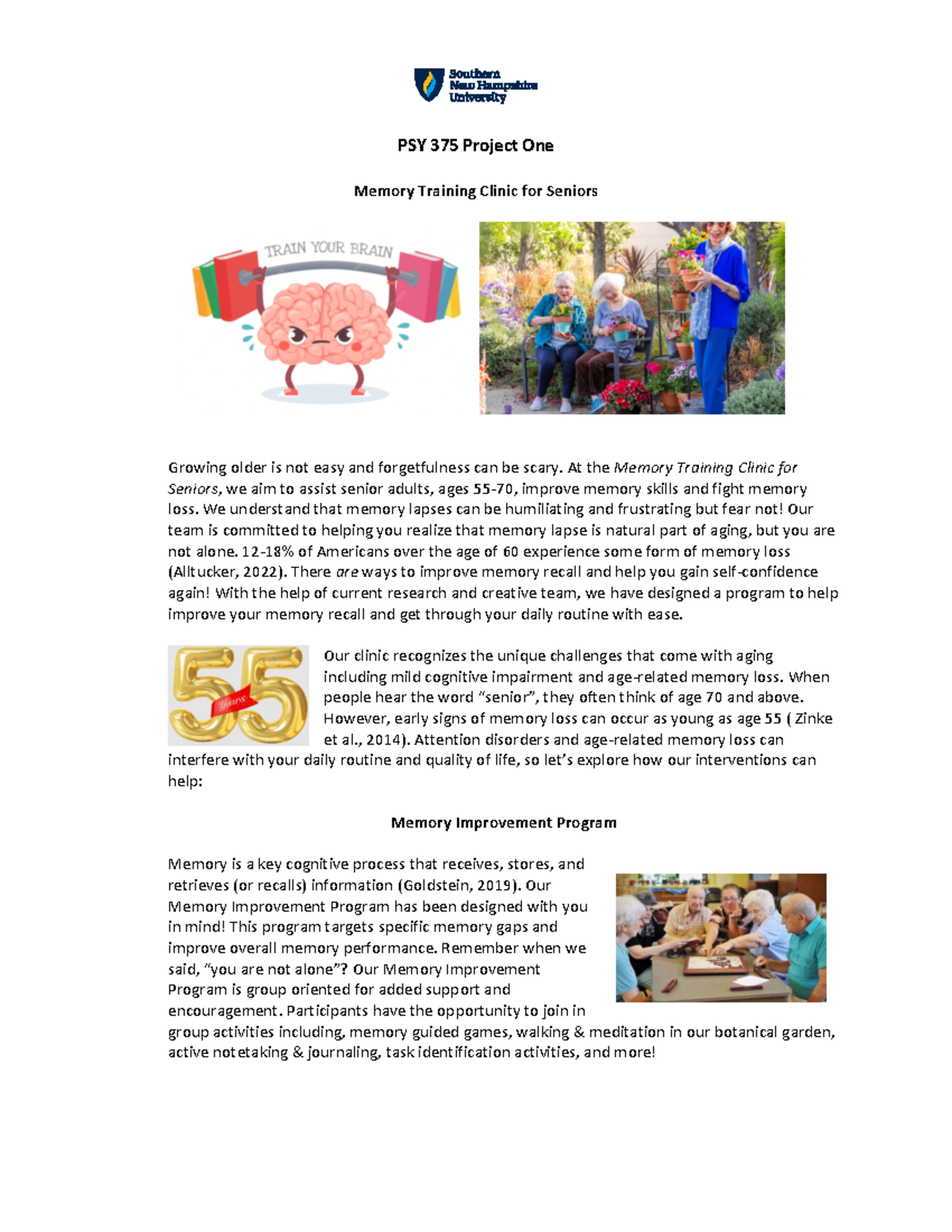 PSY 375 Project One JK PSY 375 Project One Memory Training Clinic for