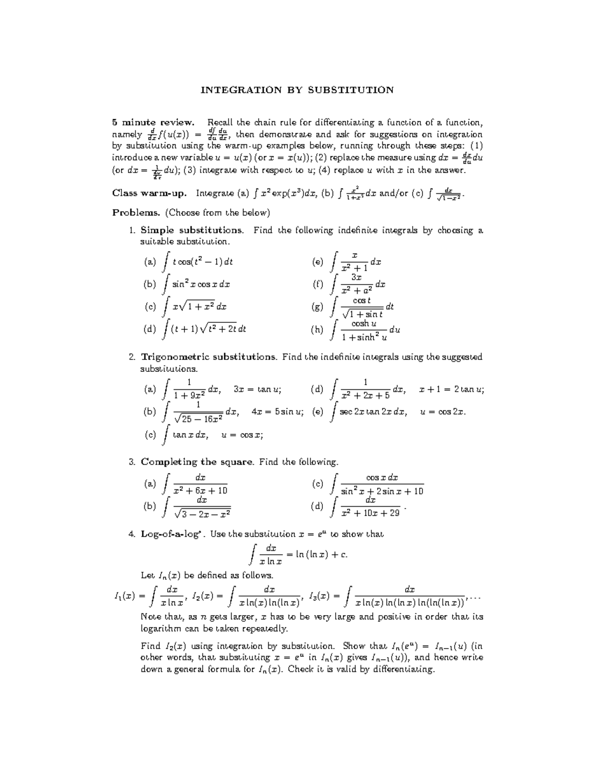 Semester 2 Integration by Substitution - INTEGRATION BY SUBSTITUTION 5 ...