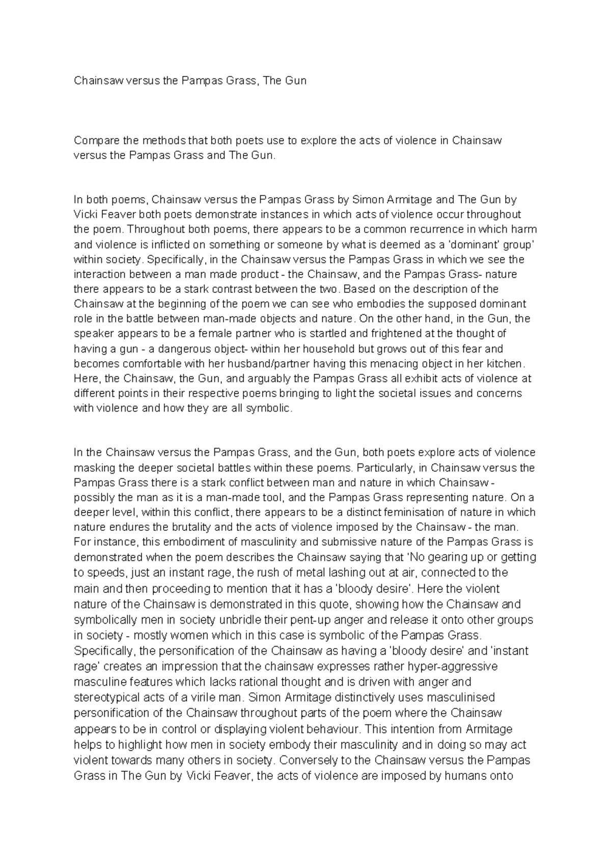 Chainsaw versus the Pampas Grass, The Gun In both poems, Chainsaw